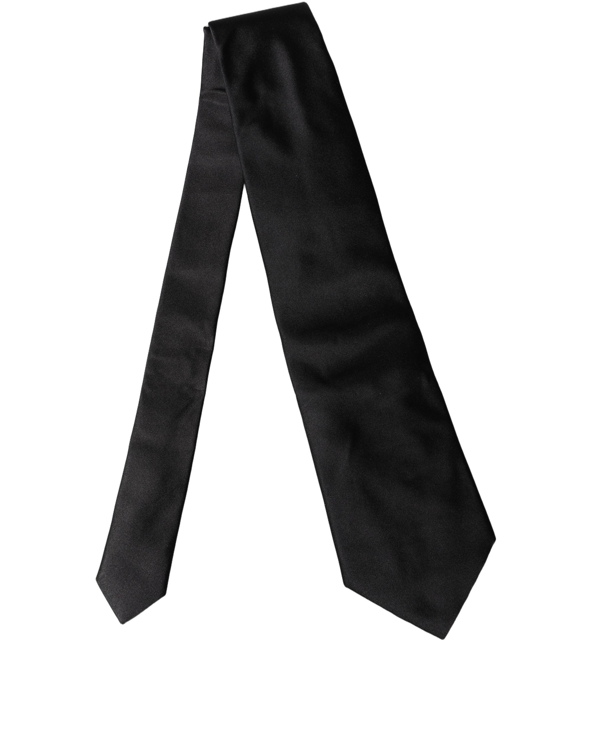 Dolce & Gabbana Black Solid Satin Silk Adjustable Women Necktie Tie Dolce & Gabbana