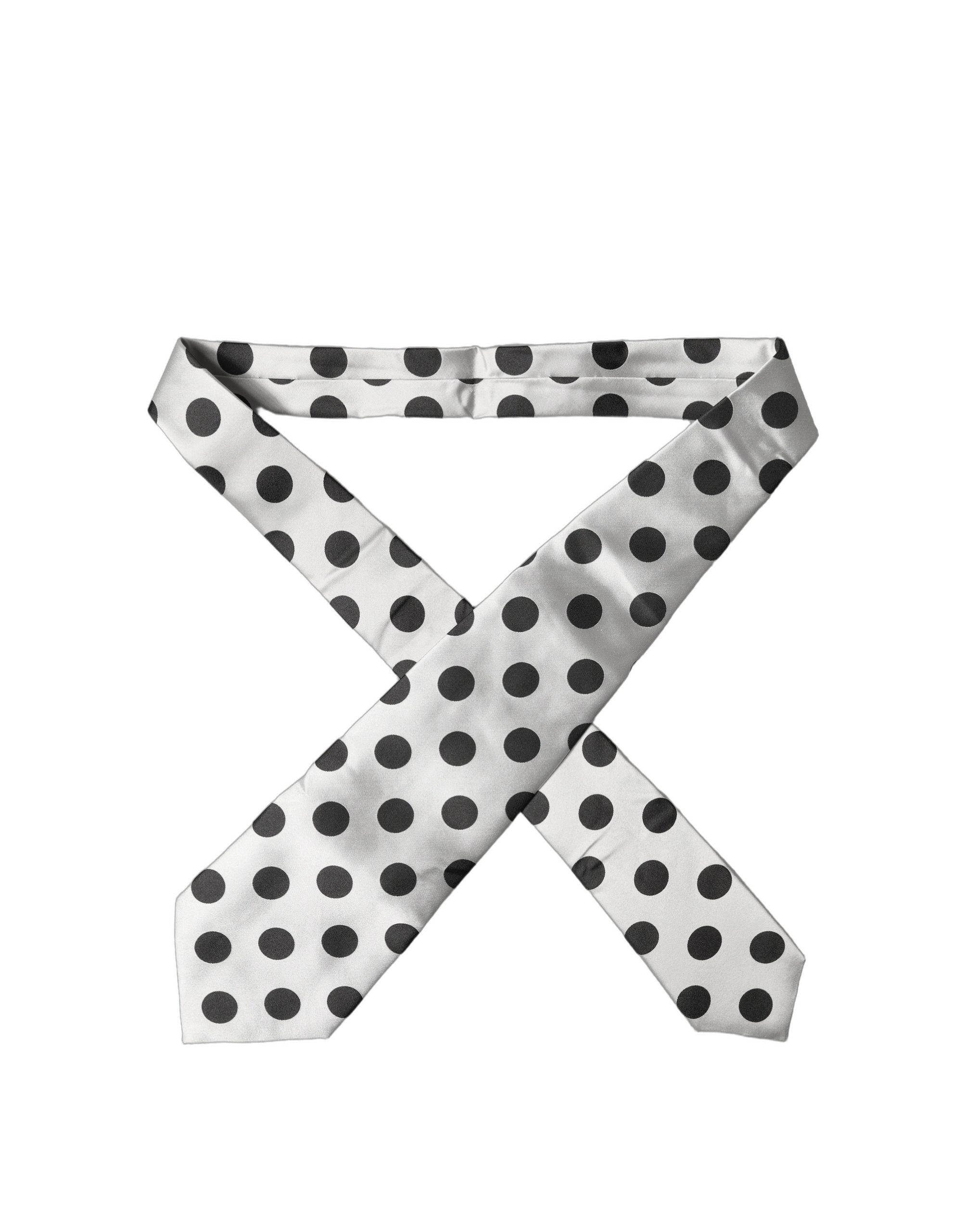 Dolce & Gabbana White Black Polka Dot Silk Adjustable Women Necktie Tie Dolce & Gabbana