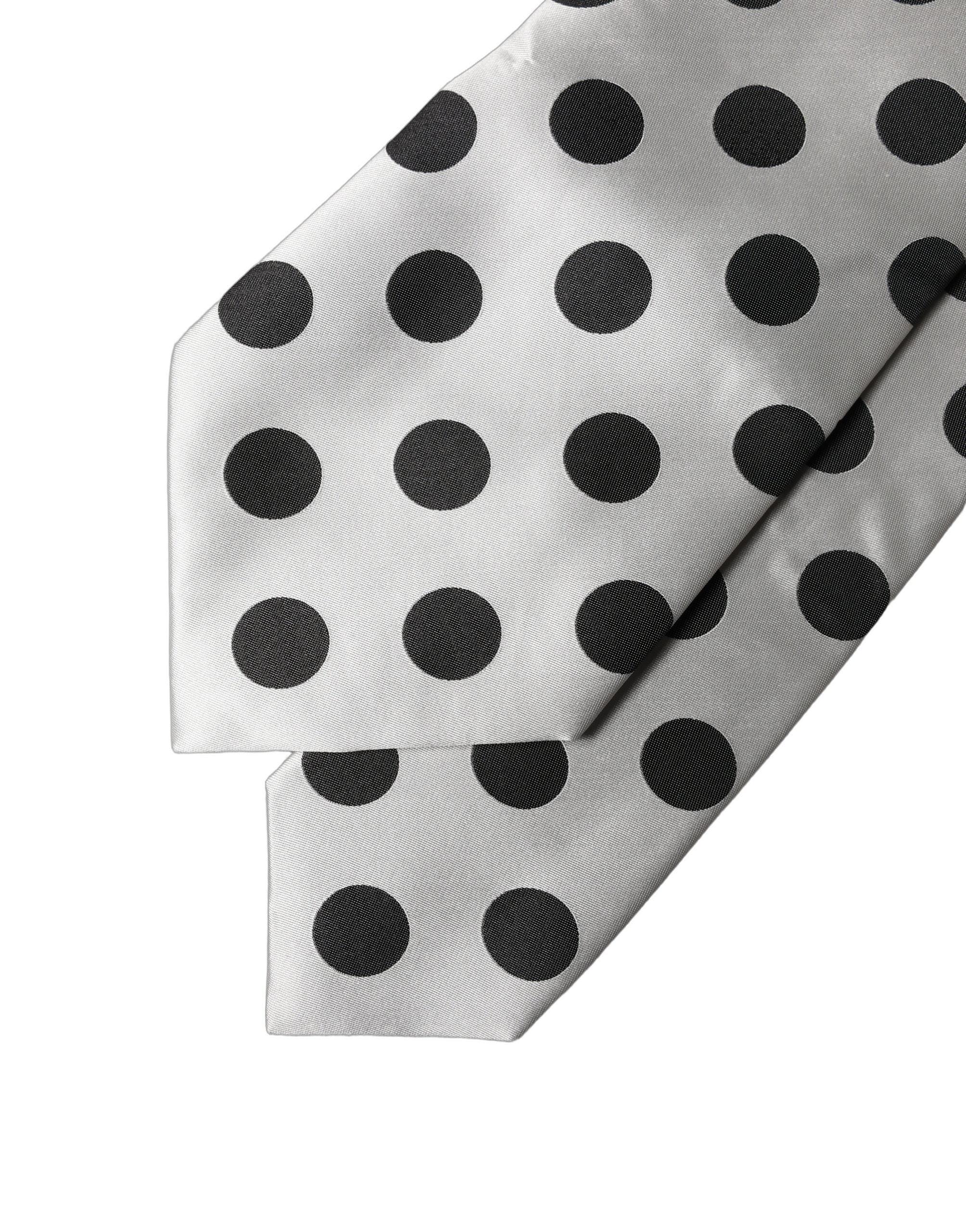 Dolce & Gabbana White Black Polka Dot Silk Adjustable Women Necktie Tie Dolce & Gabbana