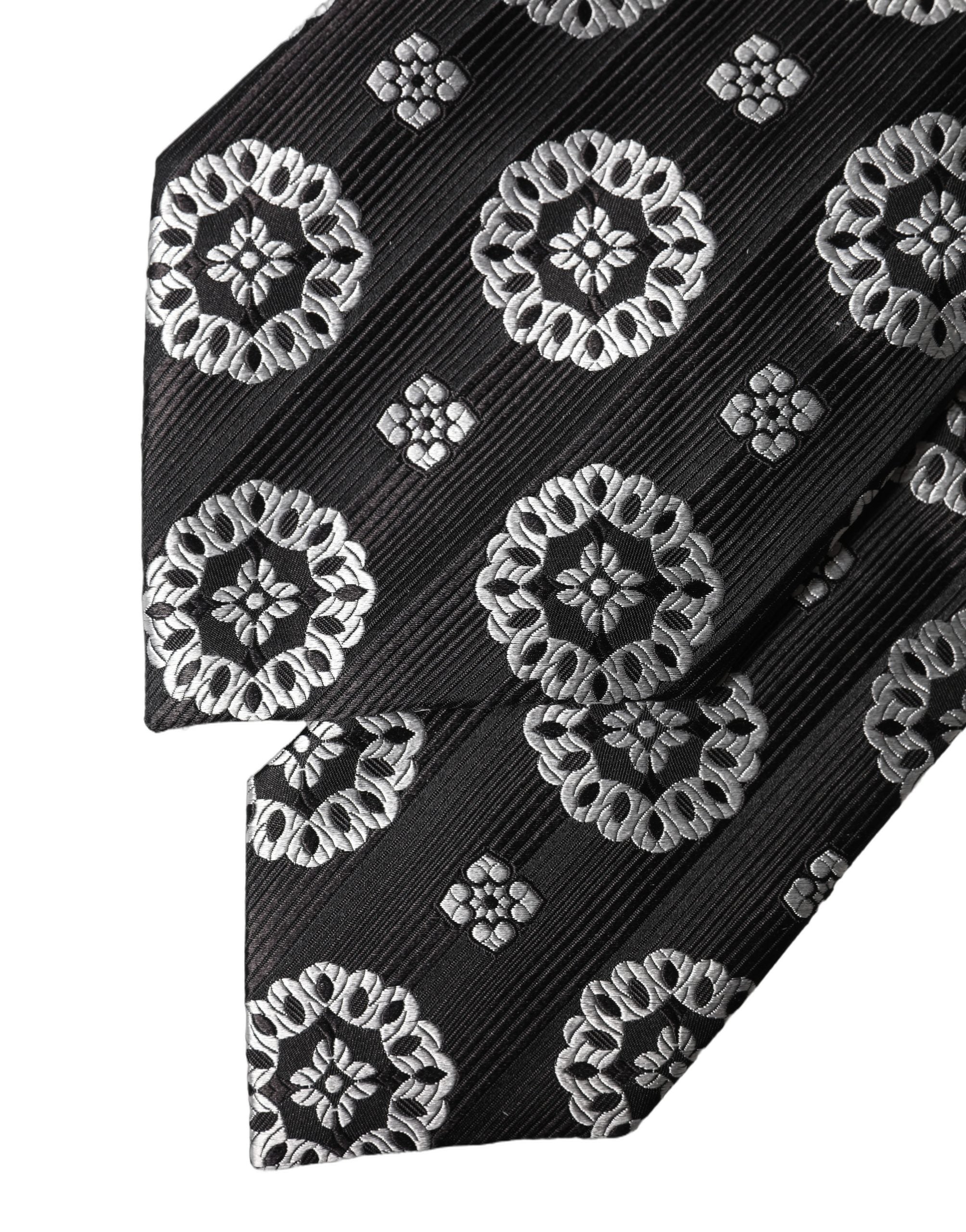 Dolce & Gabbana Black White Floral Silk Adjustable Women Necktie Tie Dolce & Gabbana