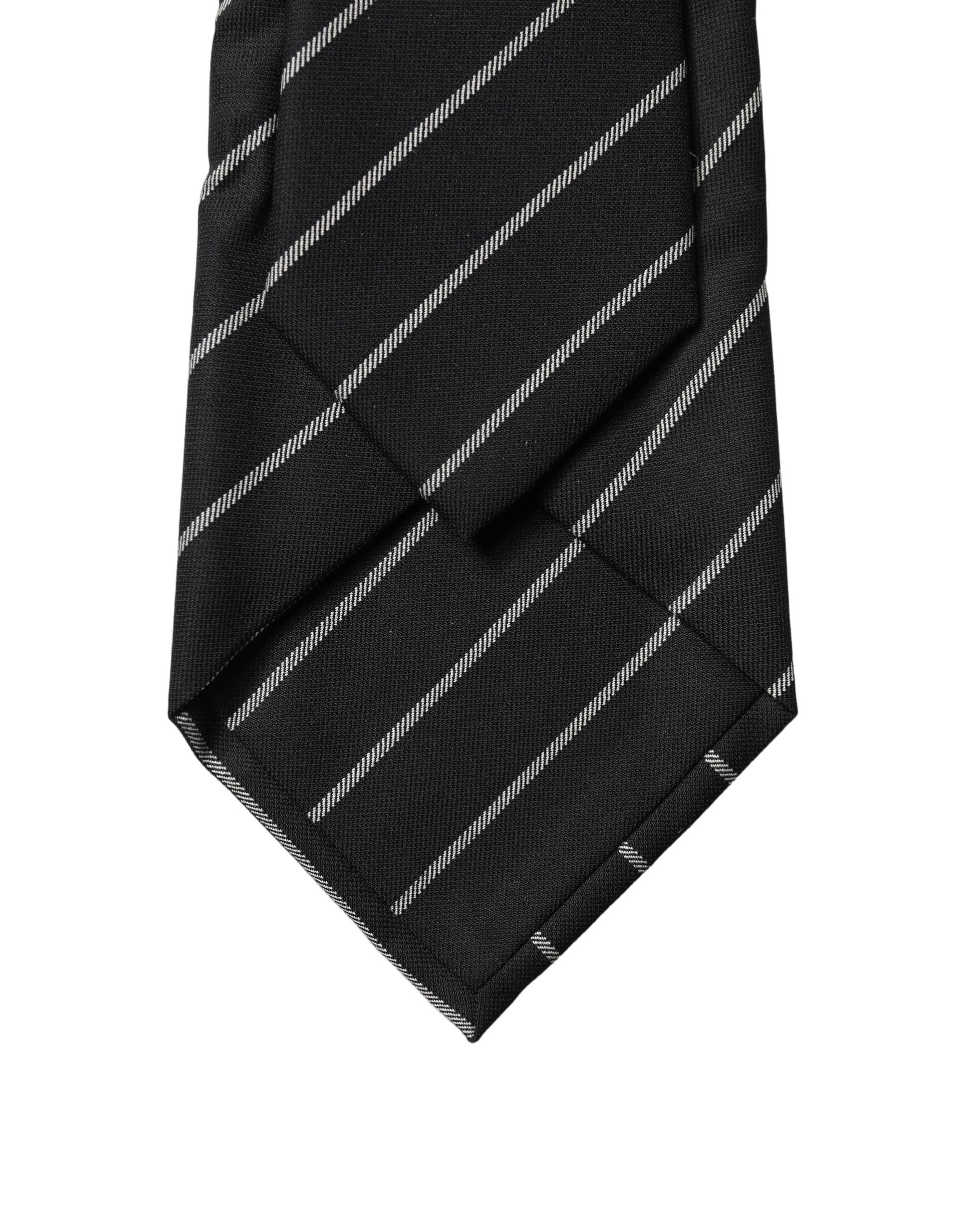 Dolce & Gabbana Black White Stripes Wool Adjustable Women Necktie Tie Dolce & Gabbana