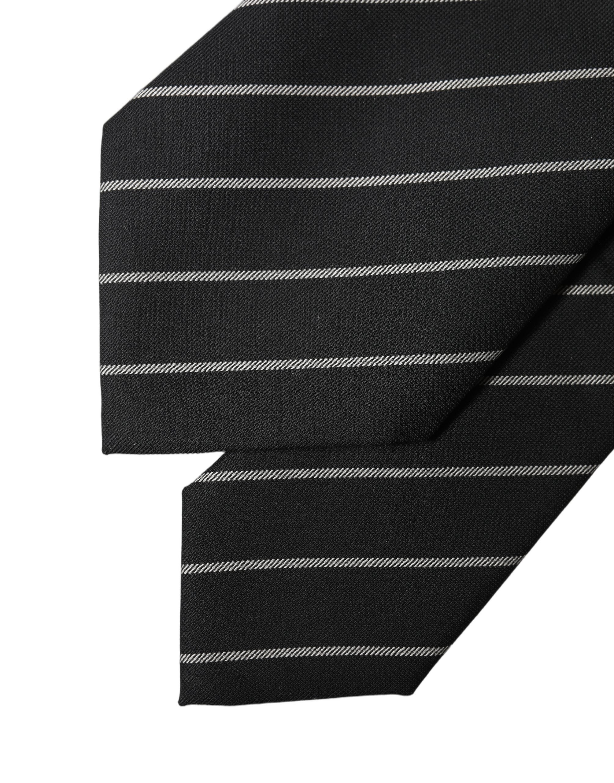 Dolce & Gabbana Black White Stripes Wool Adjustable Women Necktie Tie Dolce & Gabbana
