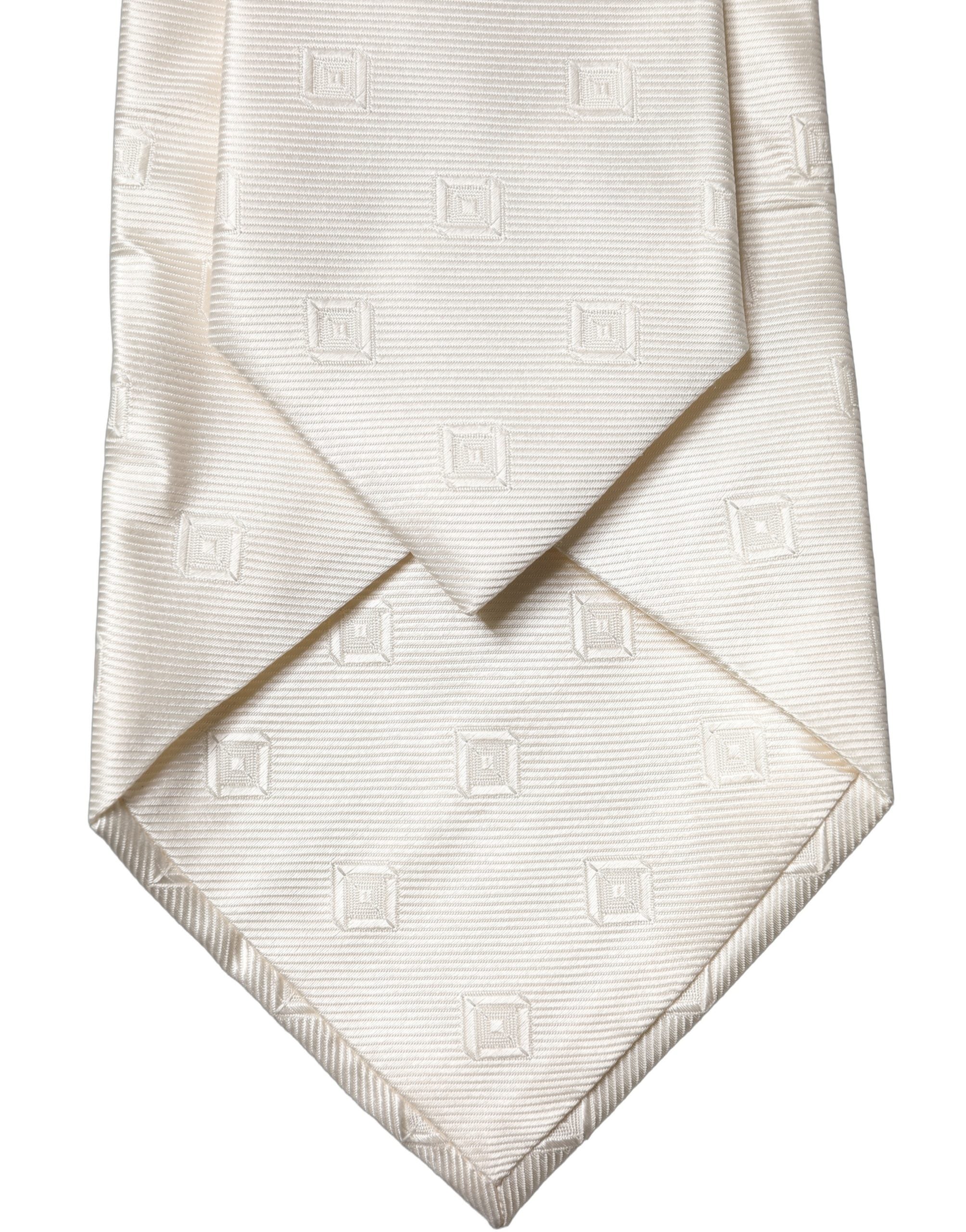 Dolce & Gabbana Off White Geometric Silk Adjustable Women Necktie Tie Dolce & Gabbana