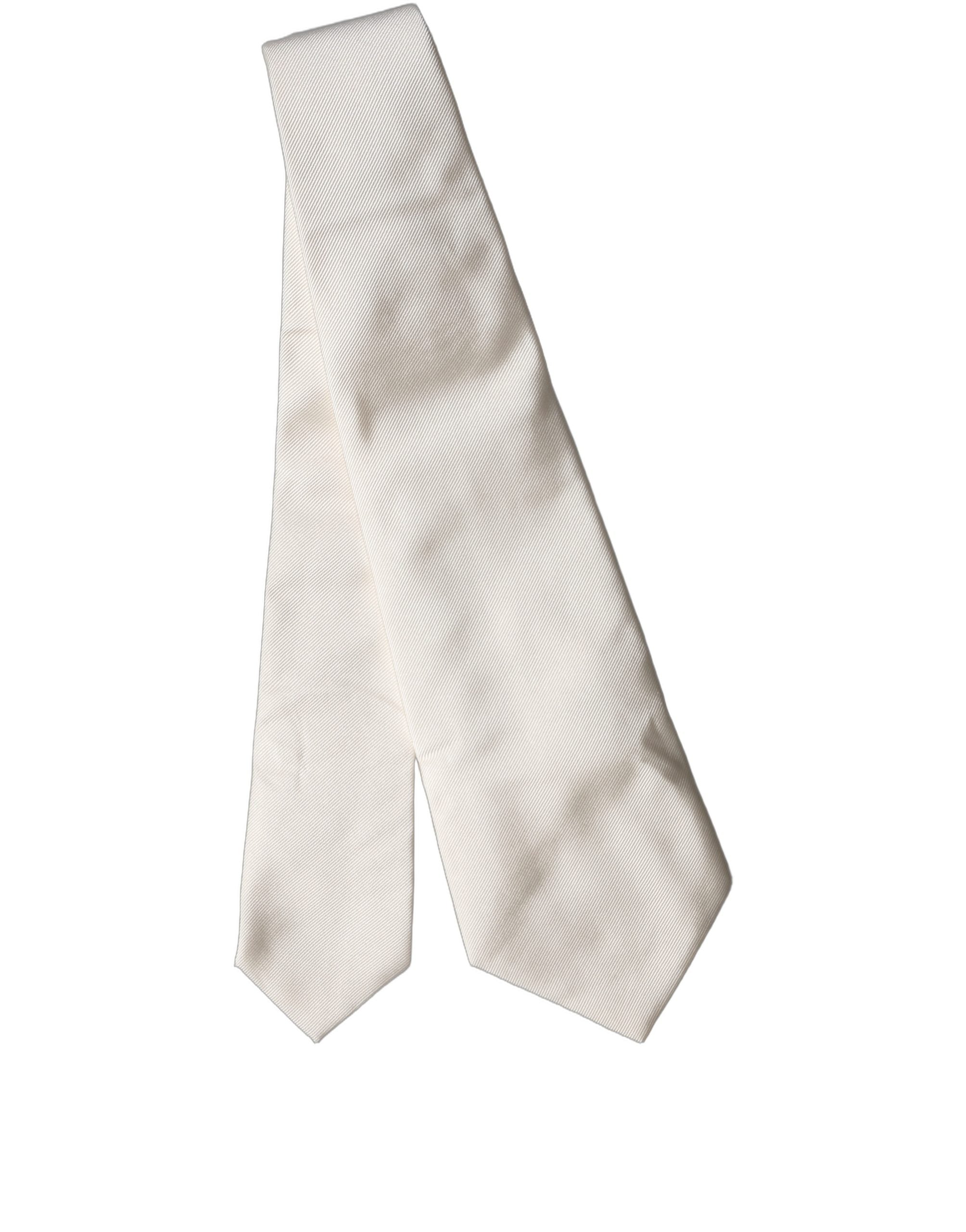 Dolce & Gabbana Off White Solid Silk Adjustable Women Tied Necktie Tie Dolce & Gabbana