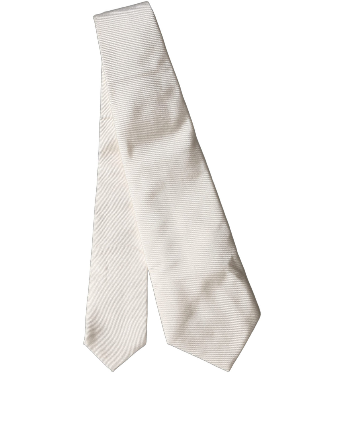 Dolce & Gabbana Off White Solid Silk Adjustable Women Tied Necktie Tie