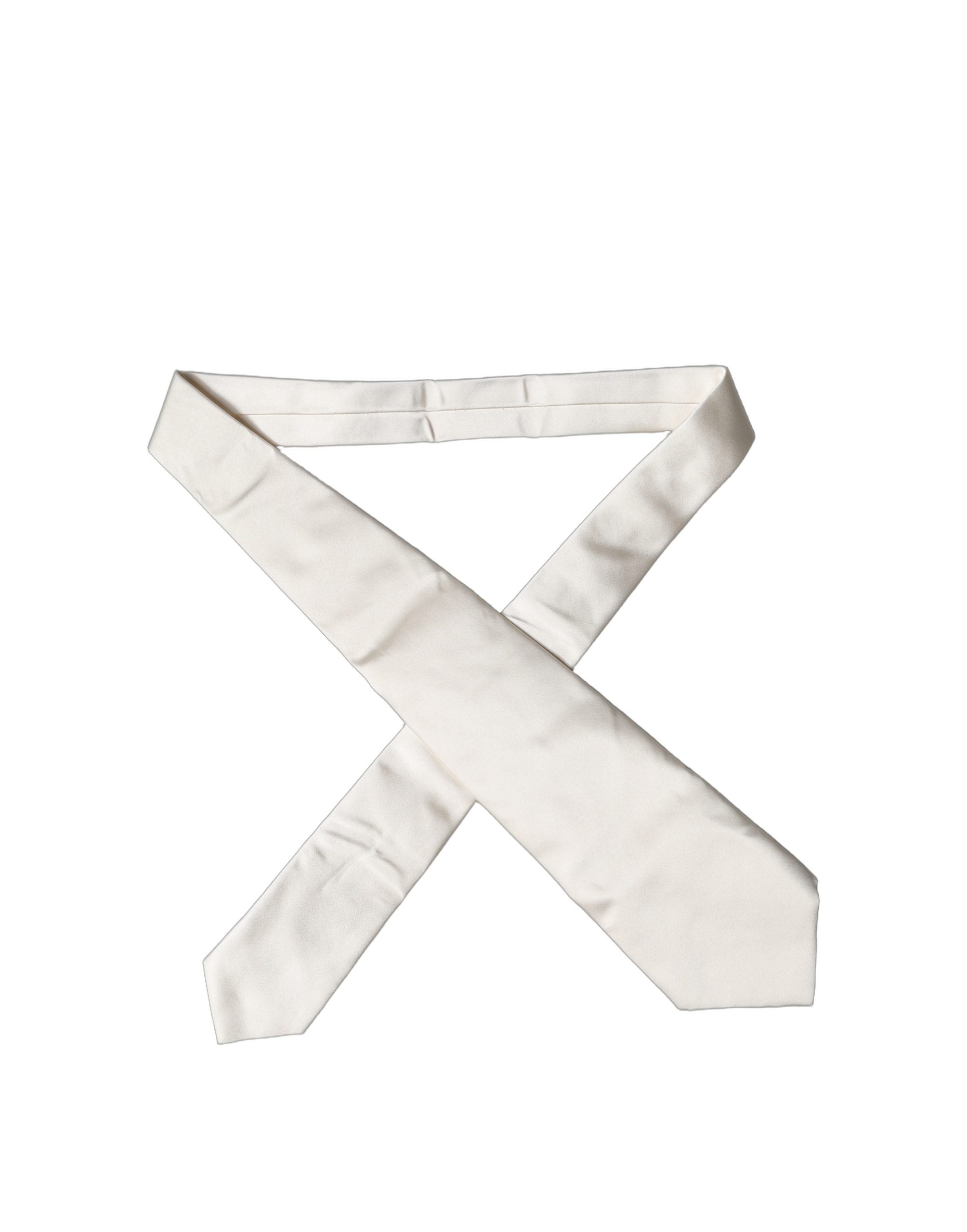 Dolce & Gabbana Off White Solid Silk Adjustable Women Tied Necktie Tie Dolce & Gabbana