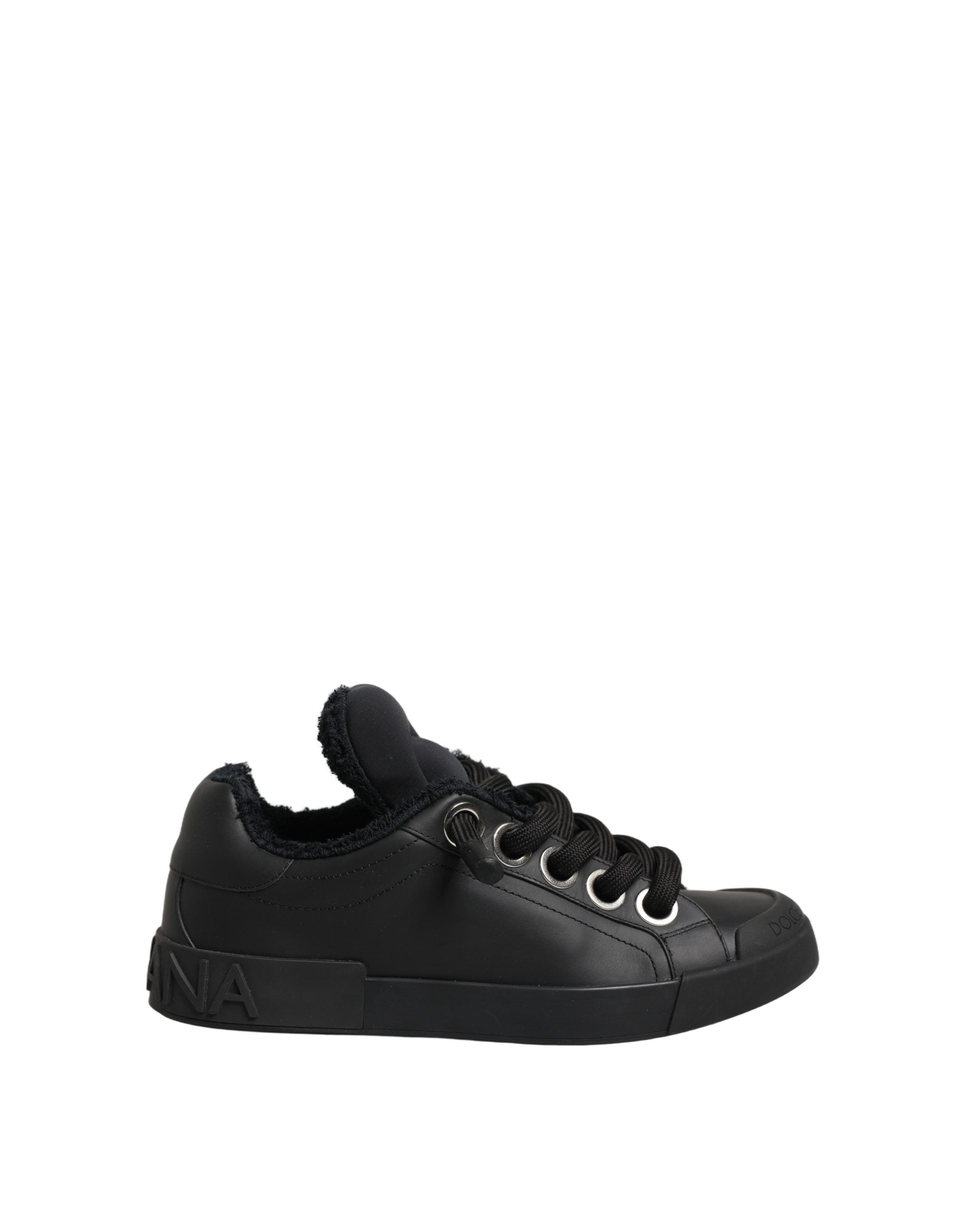 Dolce & Gabbana Black Leather Low Top Portofino Sneakers Shoes Dolce & Gabbana