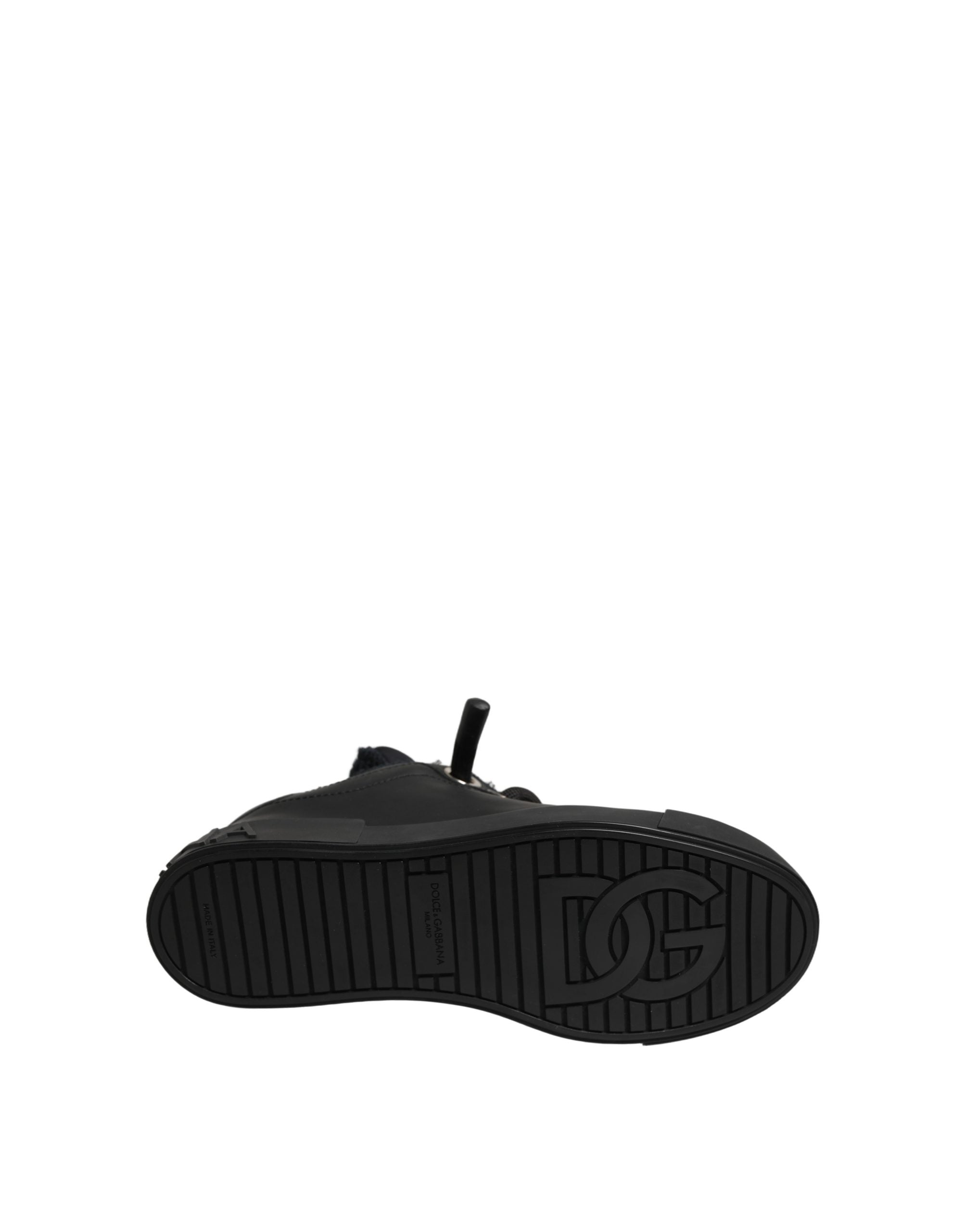 Dolce & Gabbana Black Leather Low Top Portofino Sneakers Shoes Dolce & Gabbana