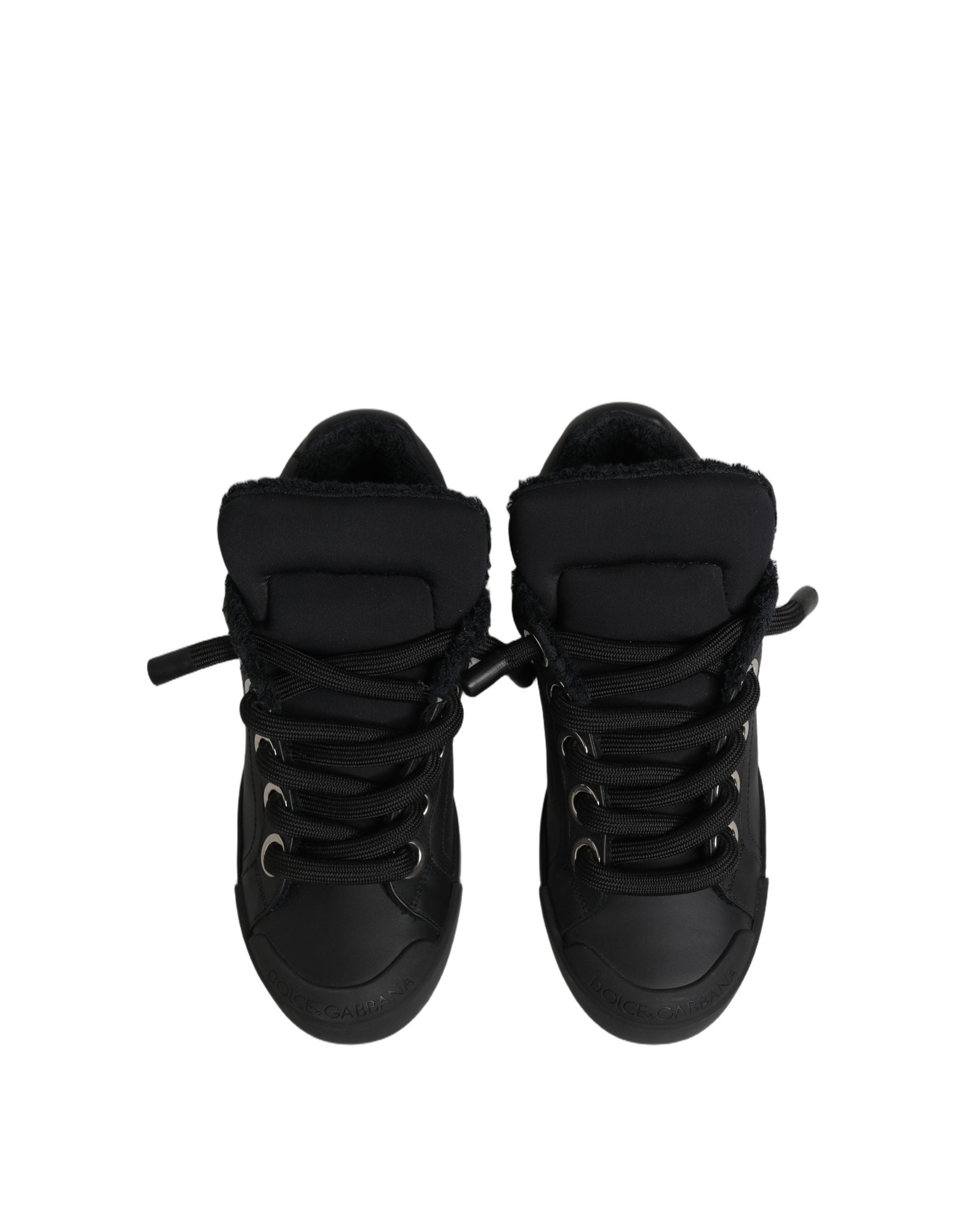 Dolce & Gabbana Black Leather Low Top Portofino Sneakers Shoes Dolce & Gabbana