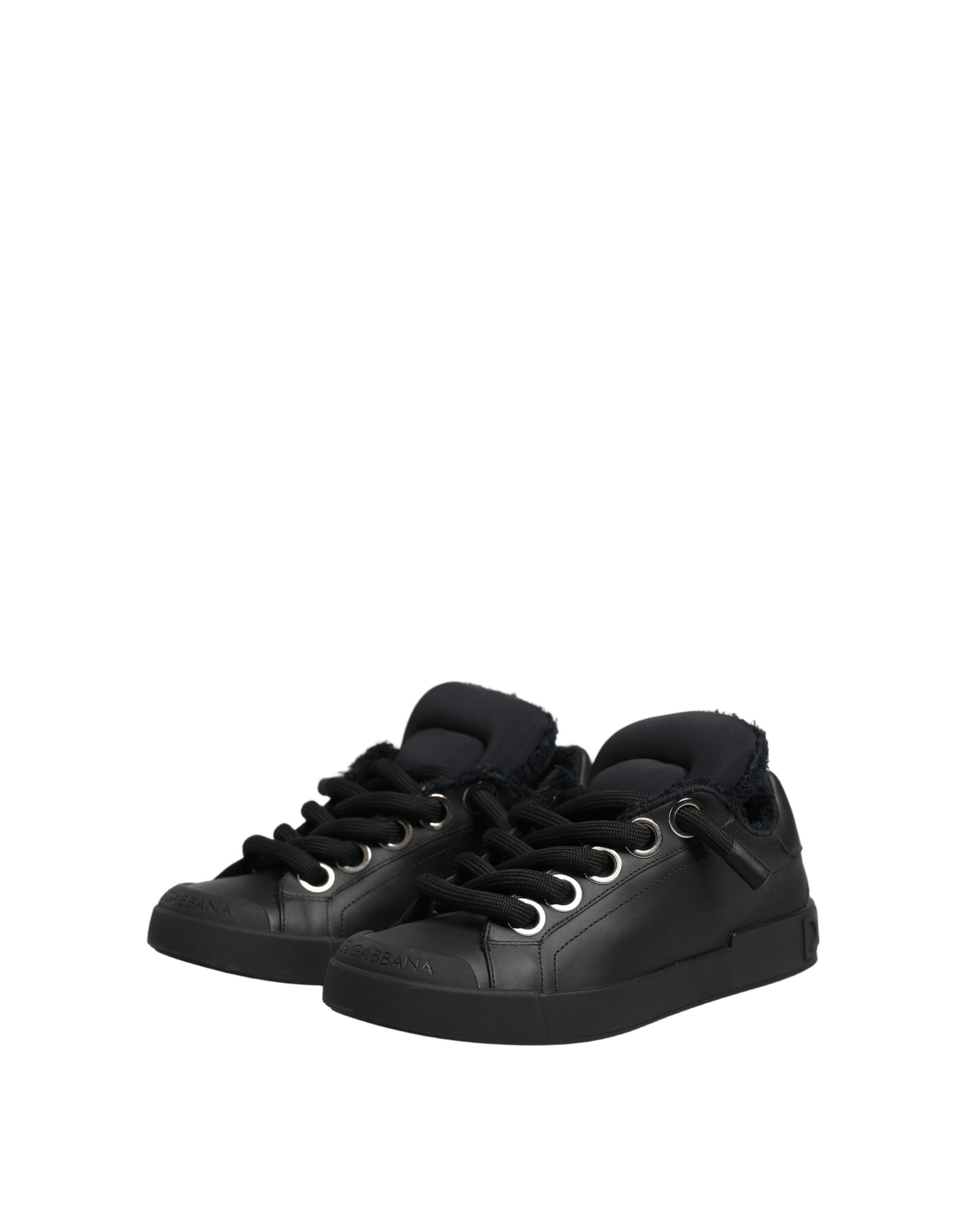 Dolce & Gabbana Black Leather Low Top Portofino Sneakers Shoes Dolce & Gabbana