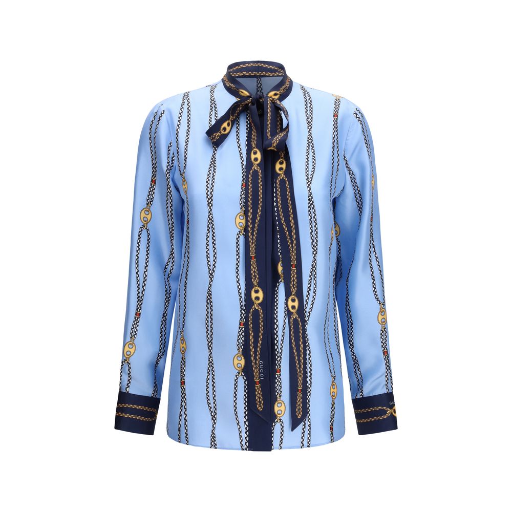 Gucci Blue Silk Pattern Shirt Gucci