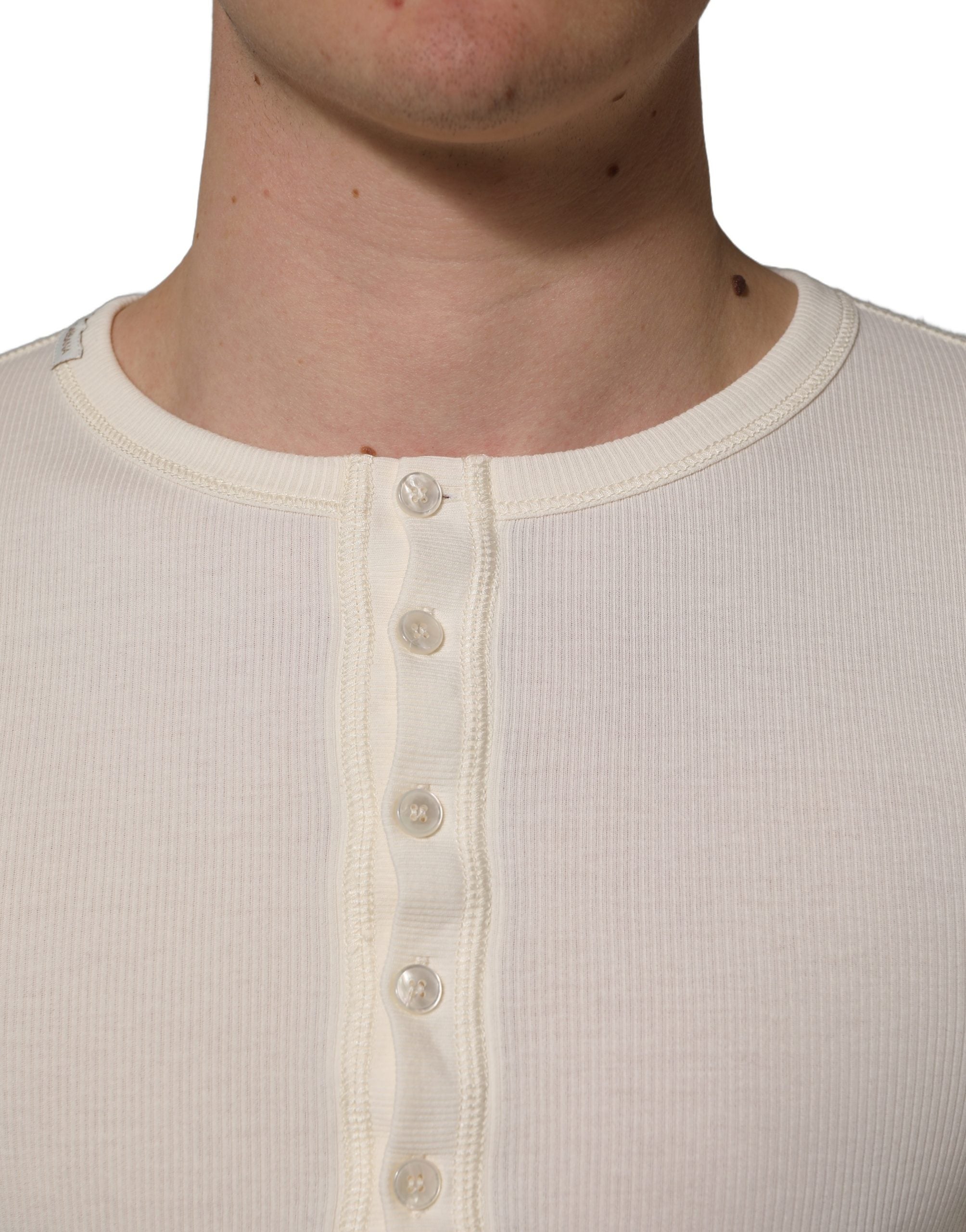 Dolce & Gabbana White Long Sleeves Henley Pullover Sweater Dolce & Gabbana