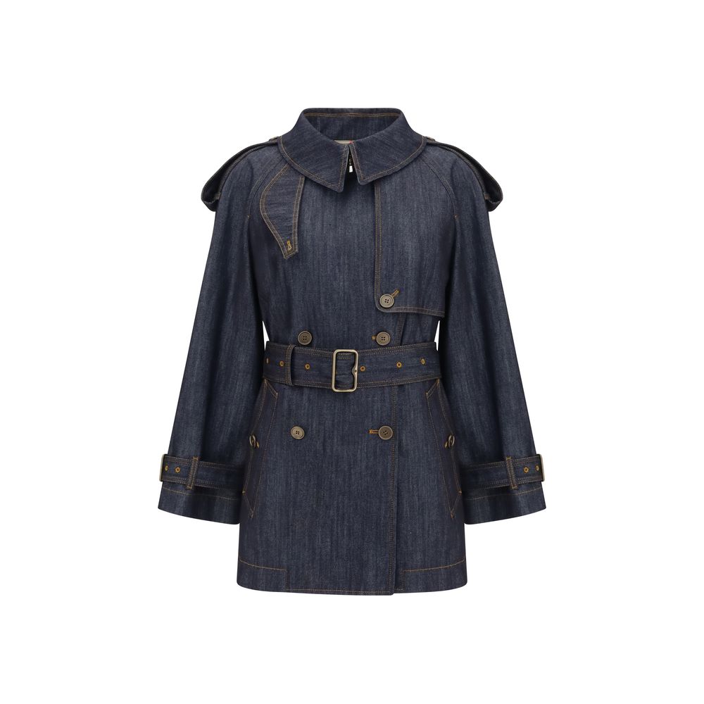 Burberry Blue Cotton Trench Coat Burberry