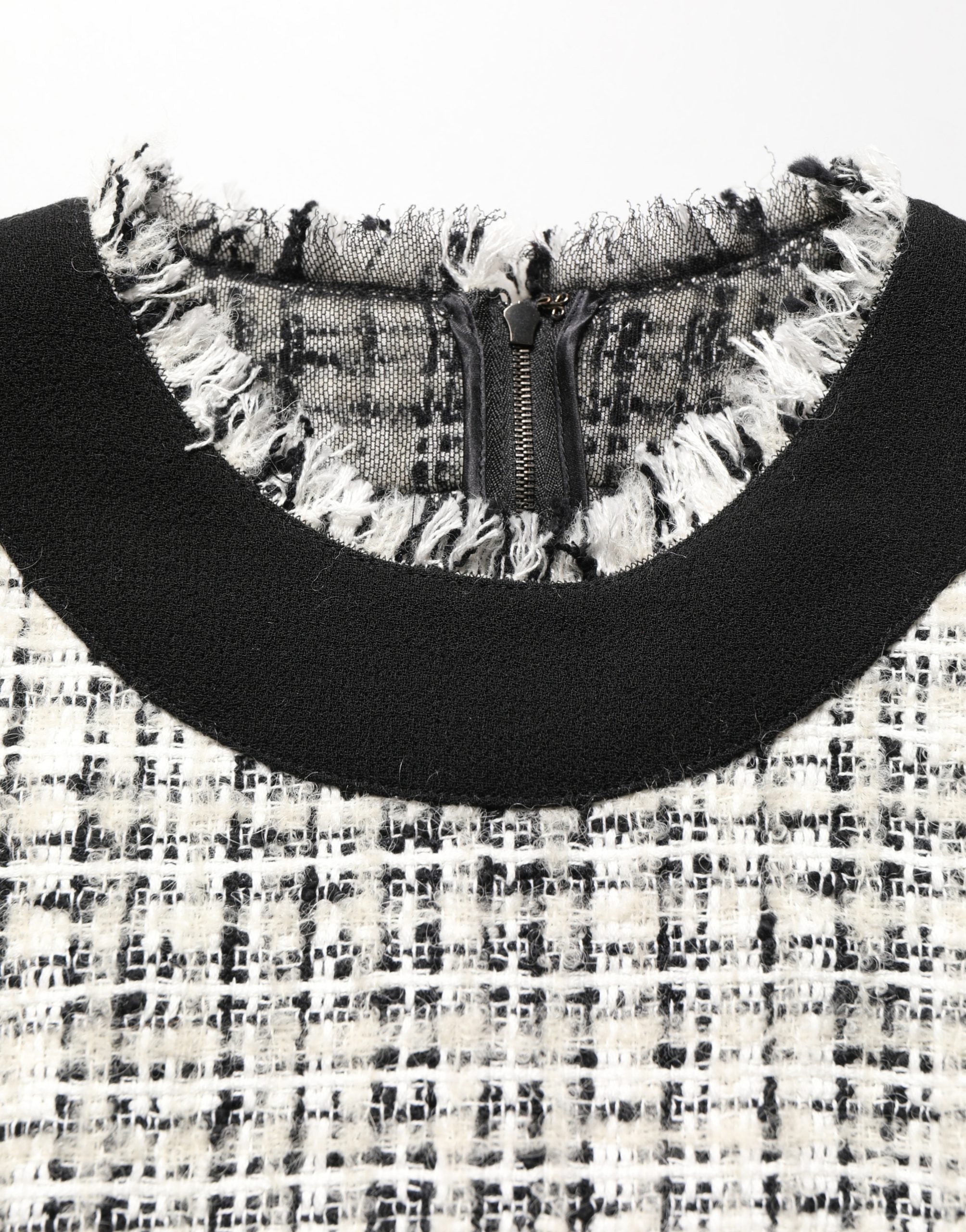 Dolce & Gabbana Black White Tweed Sheath A-line Midi Dress Dolce & Gabbana