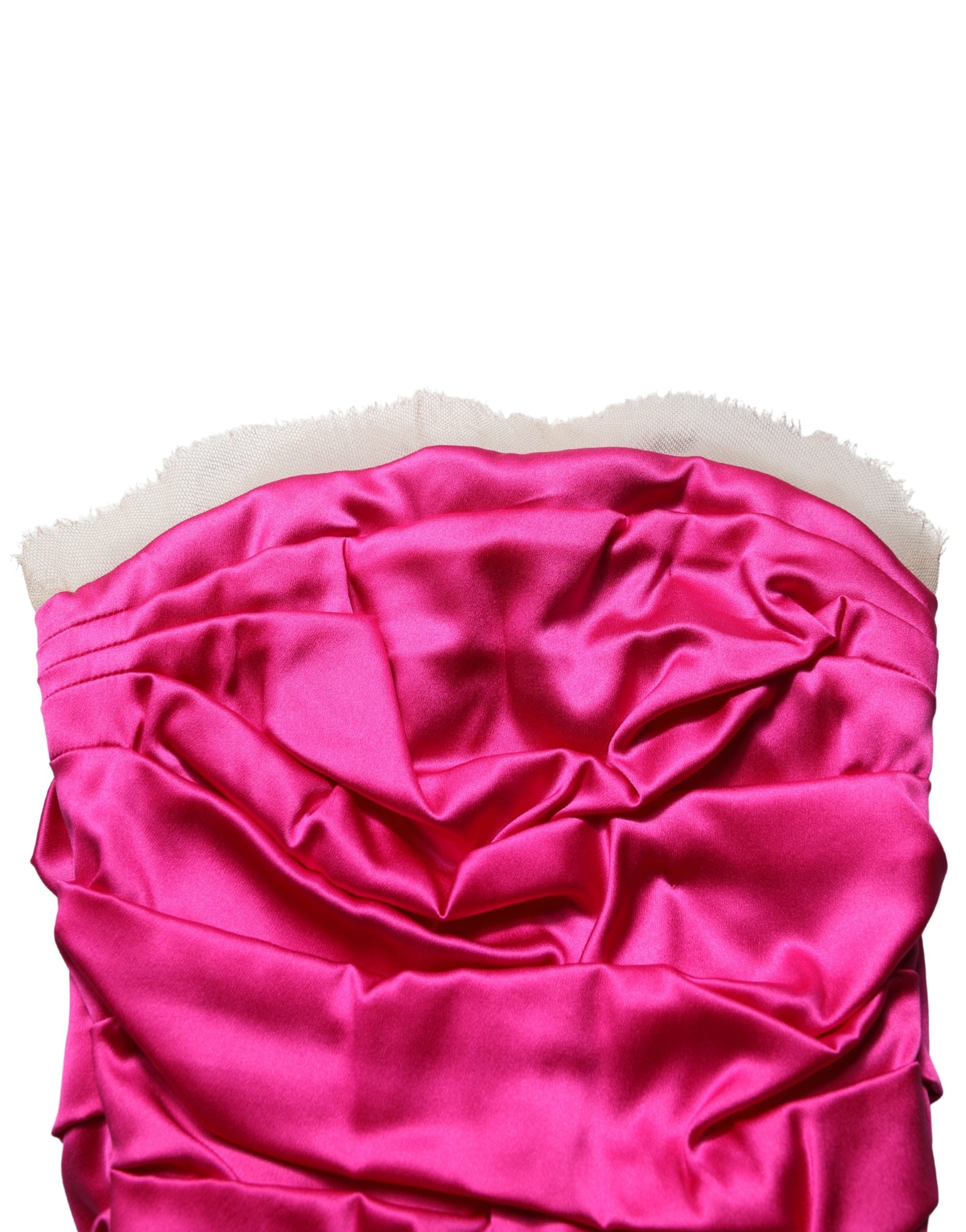 Dolce & Gabbana Hot Pink Ruched Satin Strapless Gown Dress Dolce & Gabbana