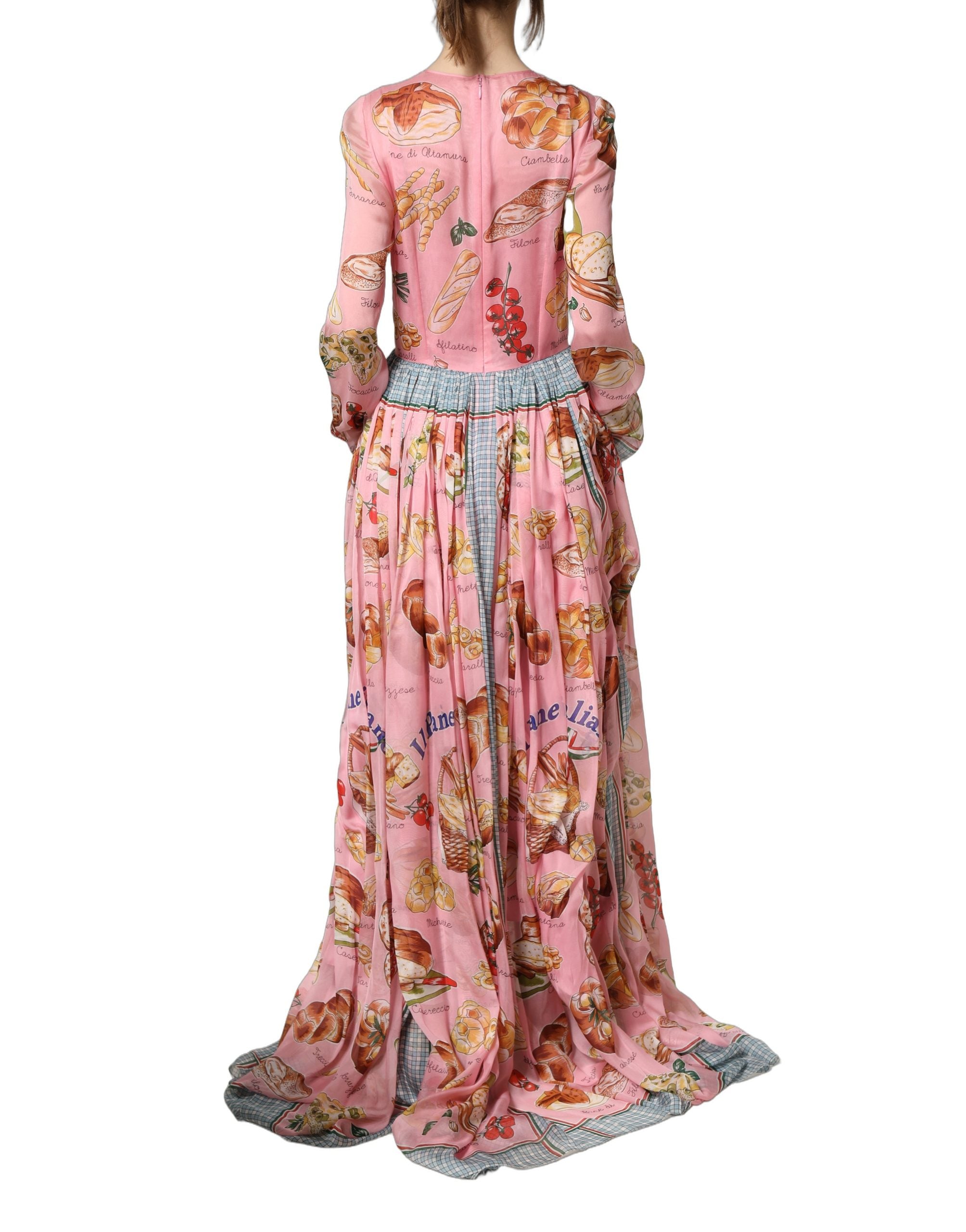 Dolce & Gabbana Light Pink Bread Print Pleated Maxi Dress Dolce & Gabbana