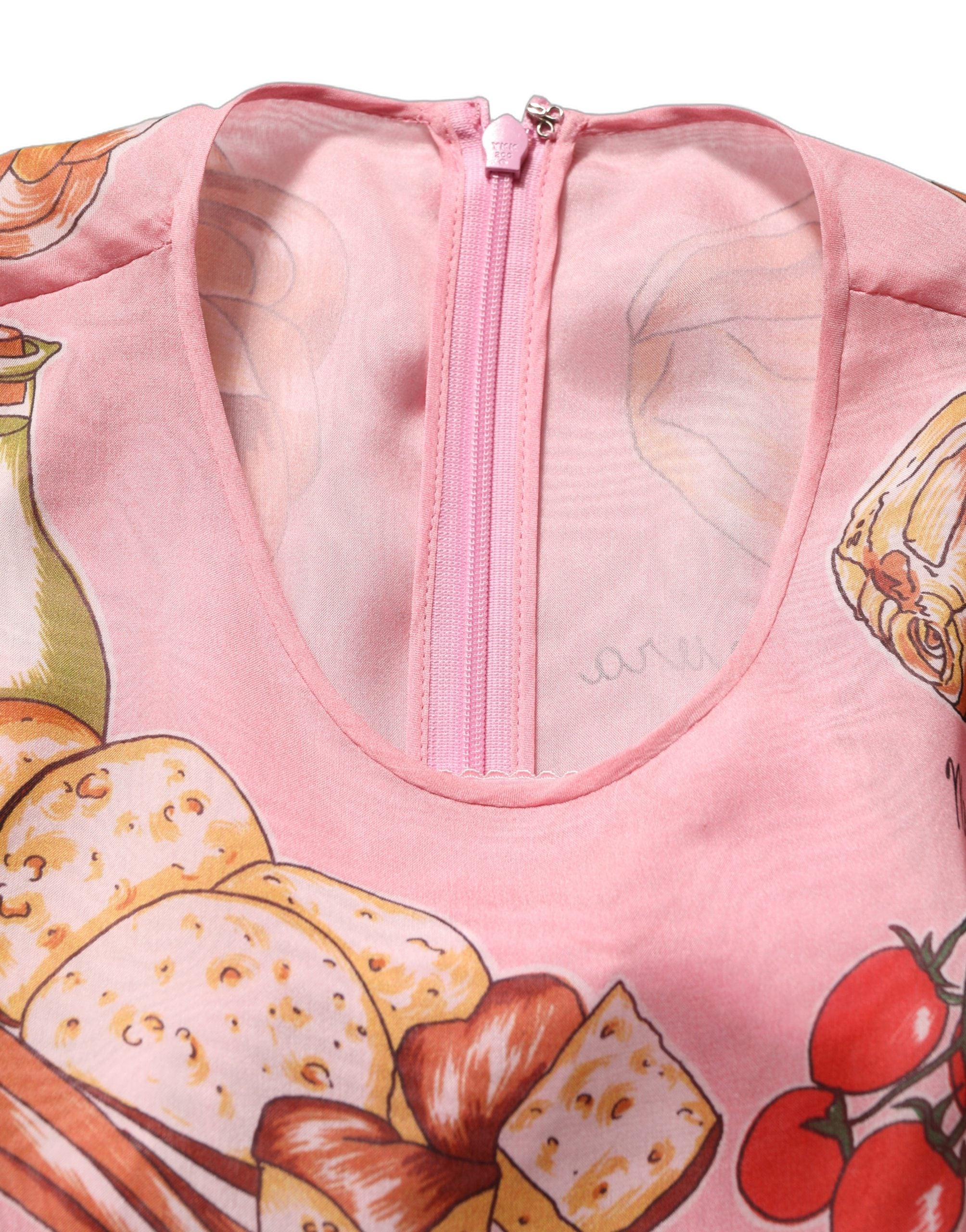 Dolce & Gabbana Light Pink Bread Print Pleated Maxi Dress Dolce & Gabbana