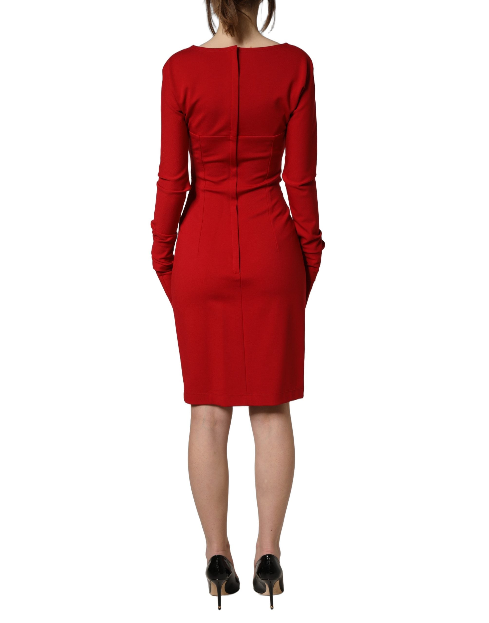 Dolce & Gabbana Red Cut Out Bodycon Long Sleeves Sheath Glove Dress Dolce & Gabbana