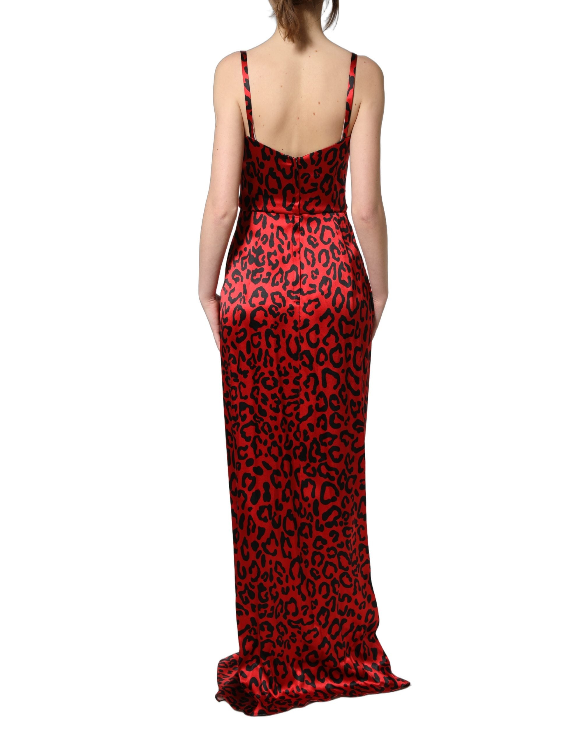 Dolce & Gabbana Red Leopard Draped Sleeveless Maxi Dress Dolce & Gabbana