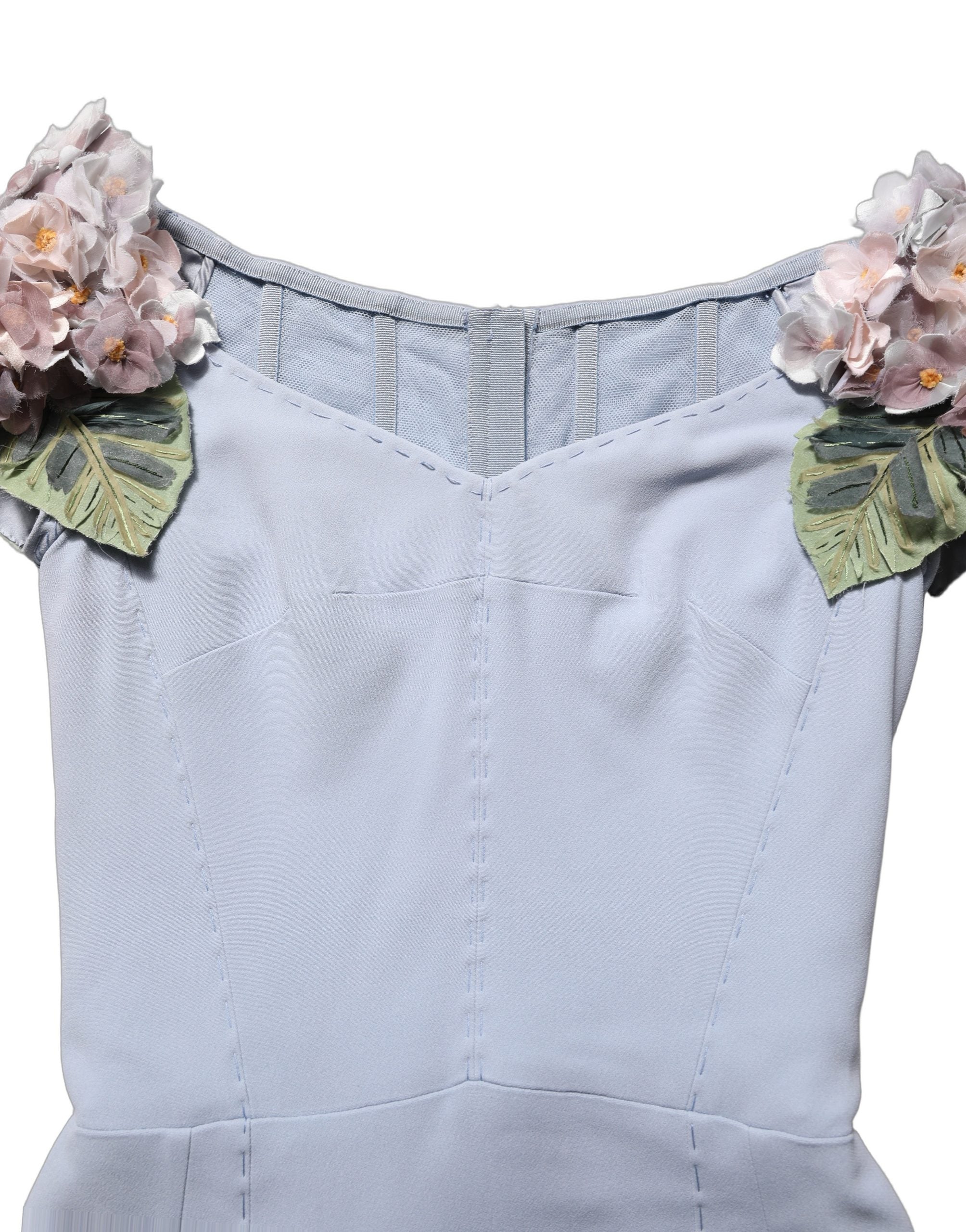 Dolce & Gabbana Light Blue Hydrangea Embellished Cap Sleeve Dress Dolce & Gabbana