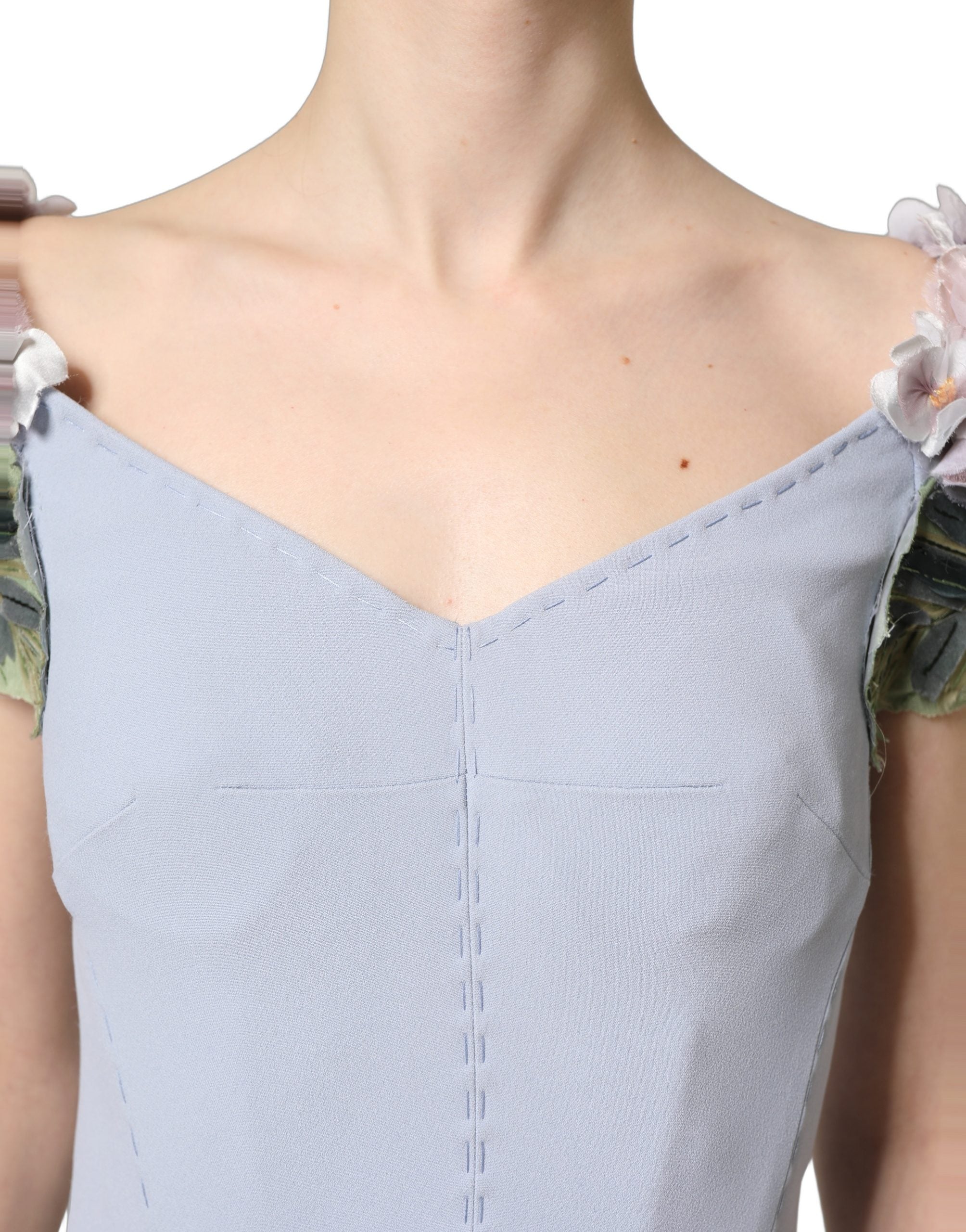 Dolce & Gabbana Light Blue Hydrangea Embellished Cap Sleeve Dress Dolce & Gabbana
