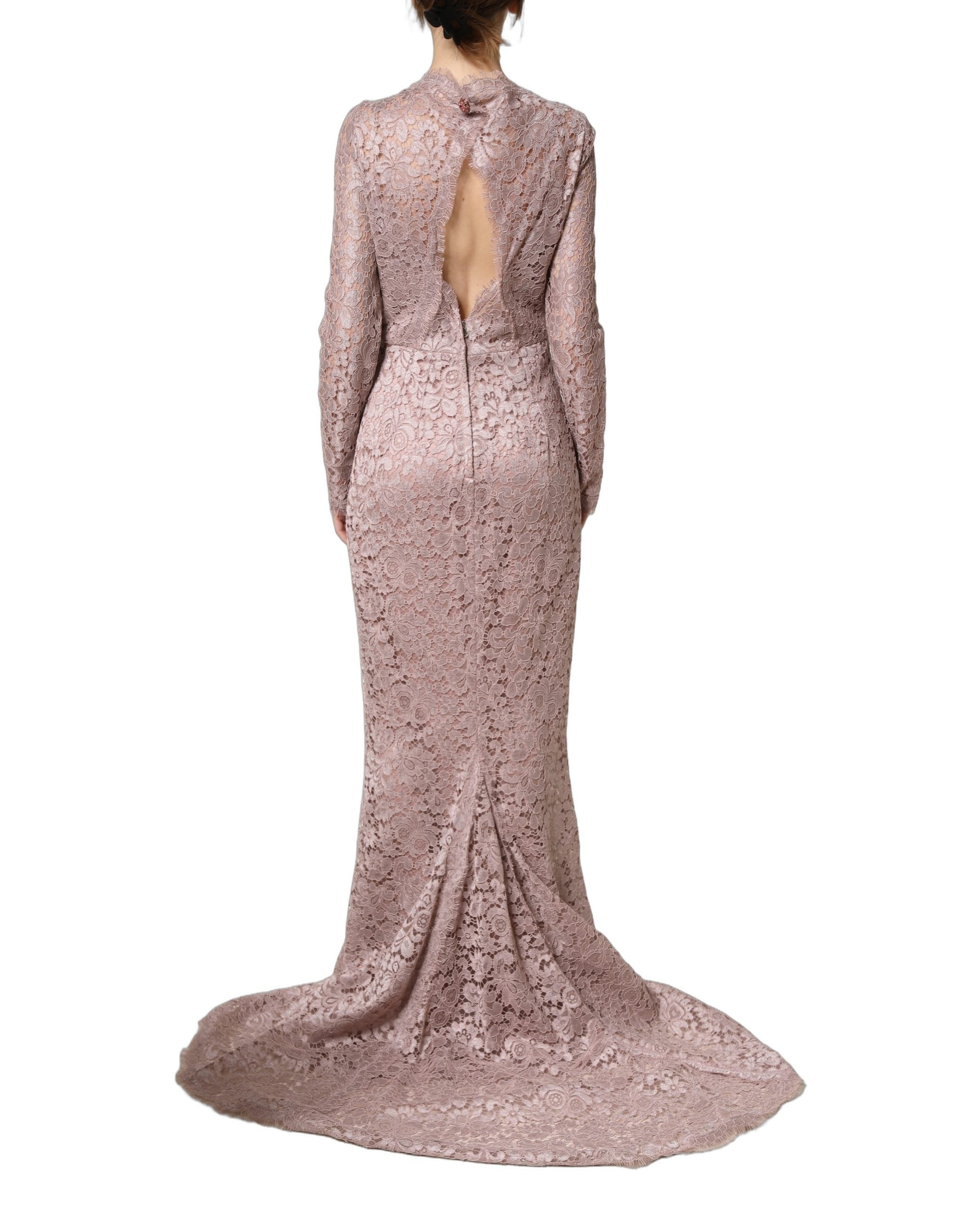 Dolce & Gabbana Pink Lace Long Sleeves Evening Gown Dress Dolce & Gabbana