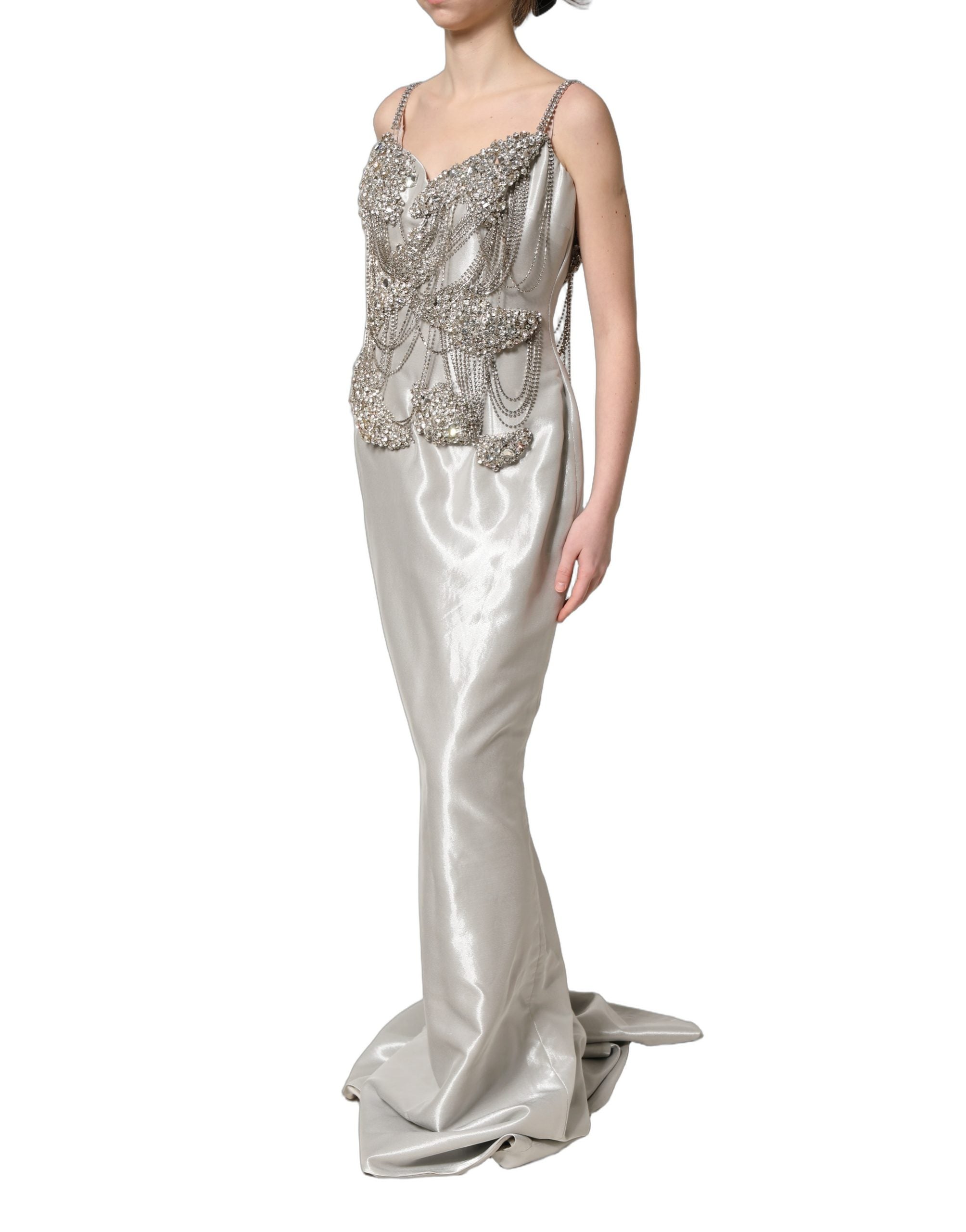 Dolce & Gabbana Silver Crystal Embellished EveningGown Dress Dolce & Gabbana