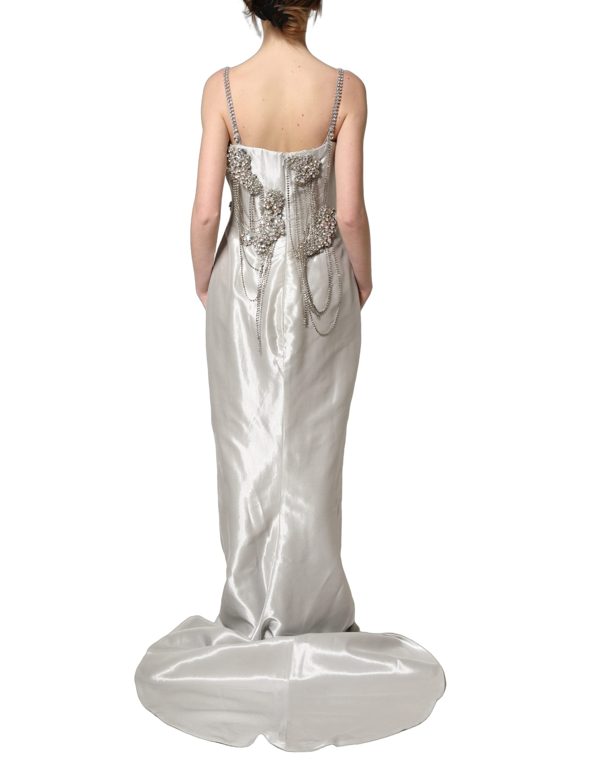 Dolce & Gabbana Silver Crystal Embellished EveningGown Dress Dolce & Gabbana