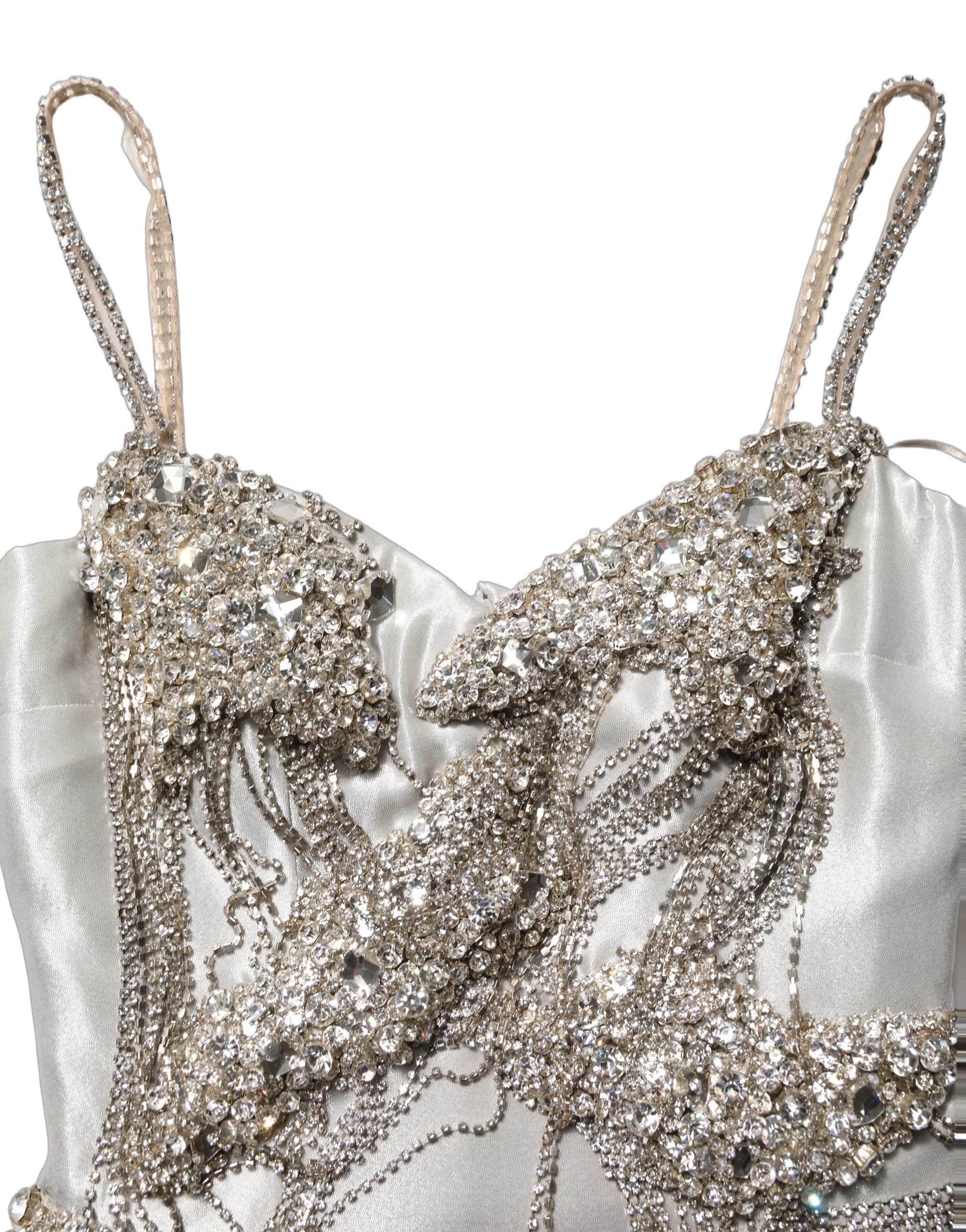 Dolce & Gabbana Silver Crystal Embellished EveningGown Dress Dolce & Gabbana