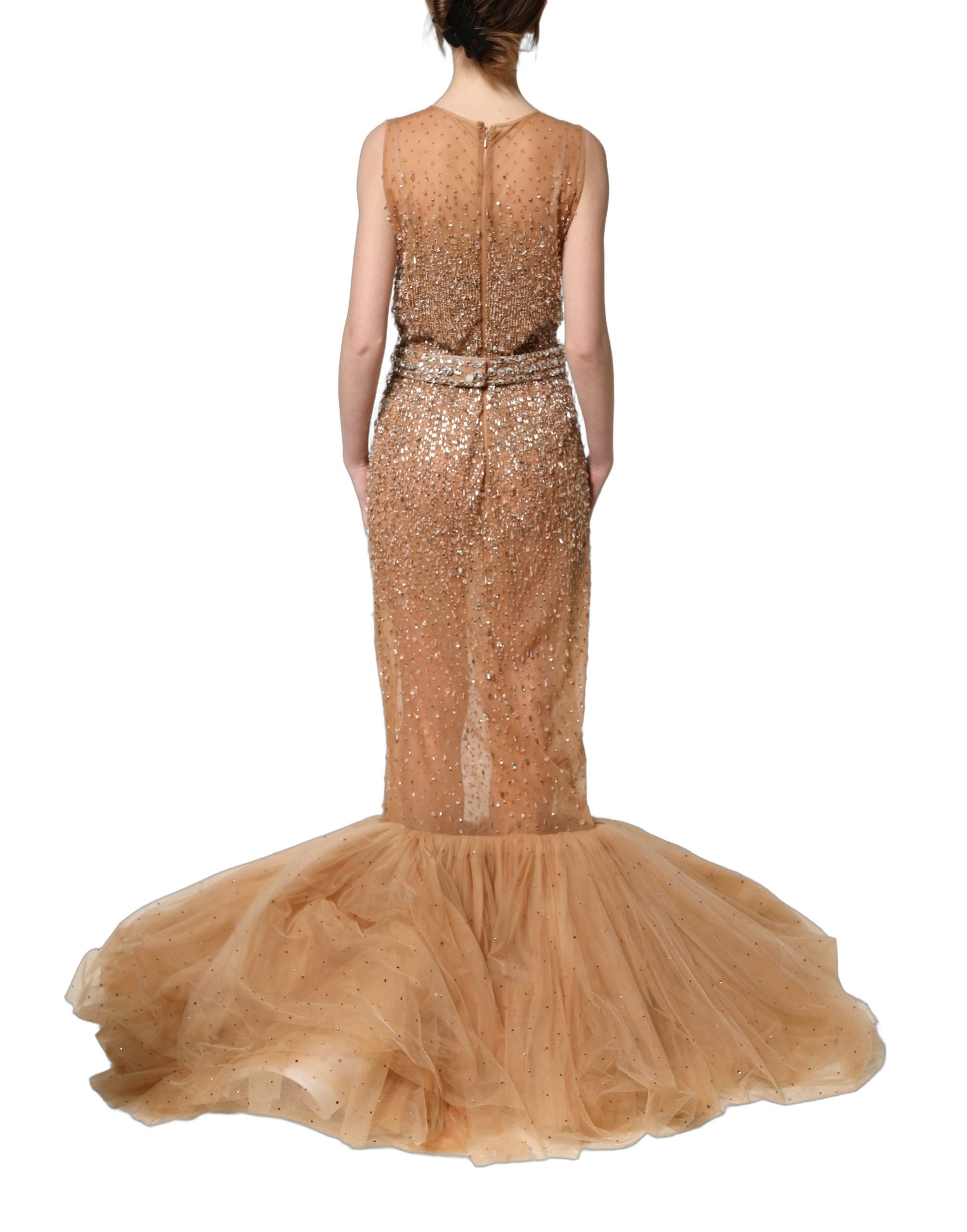 Dolce & Gabbana Brown Crystal Embellished Mermaid Gown Dress Dolce & Gabbana