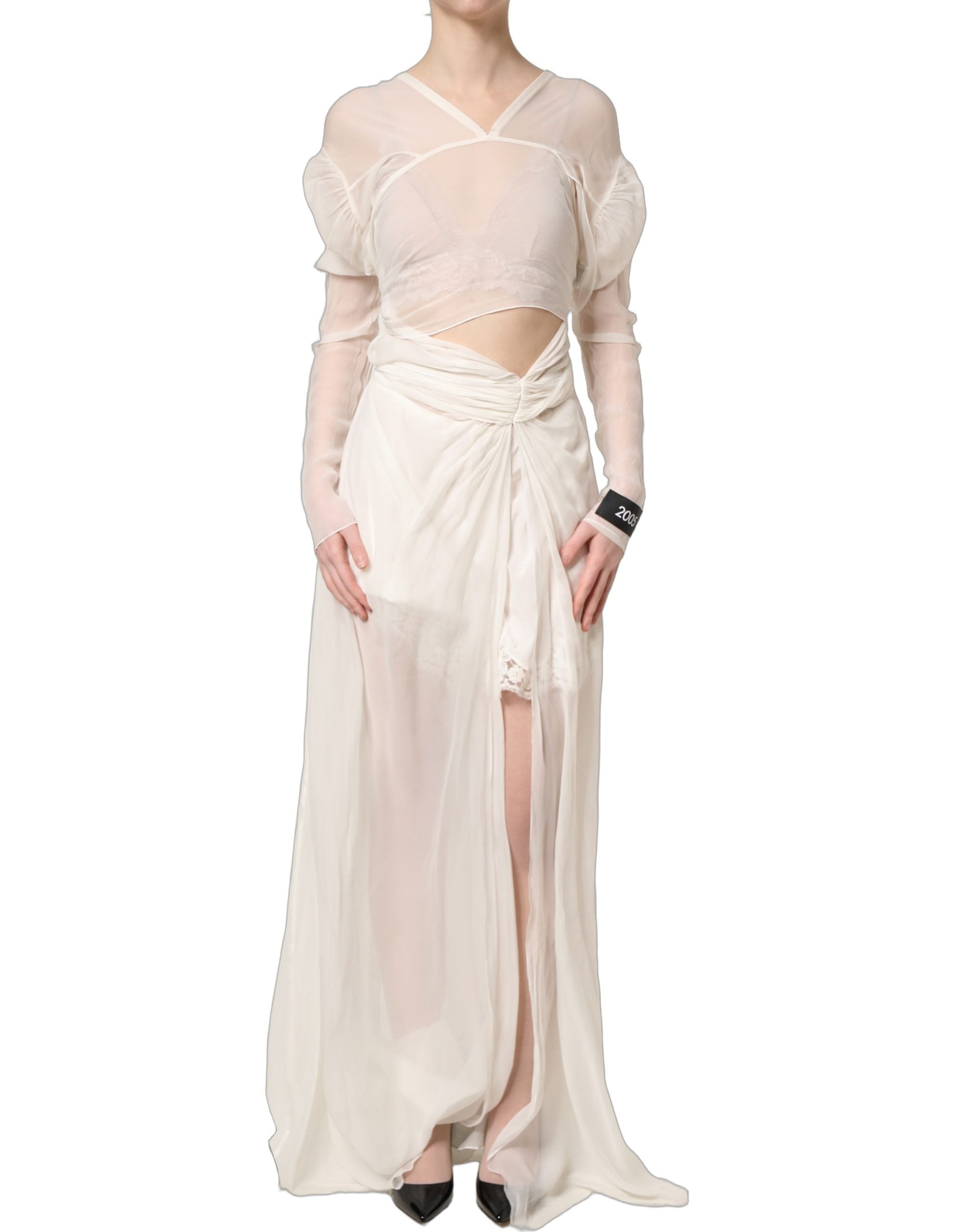 Dolce & Gabbana White Silk Sheer Draped Long Gown Dress Dolce & Gabbana