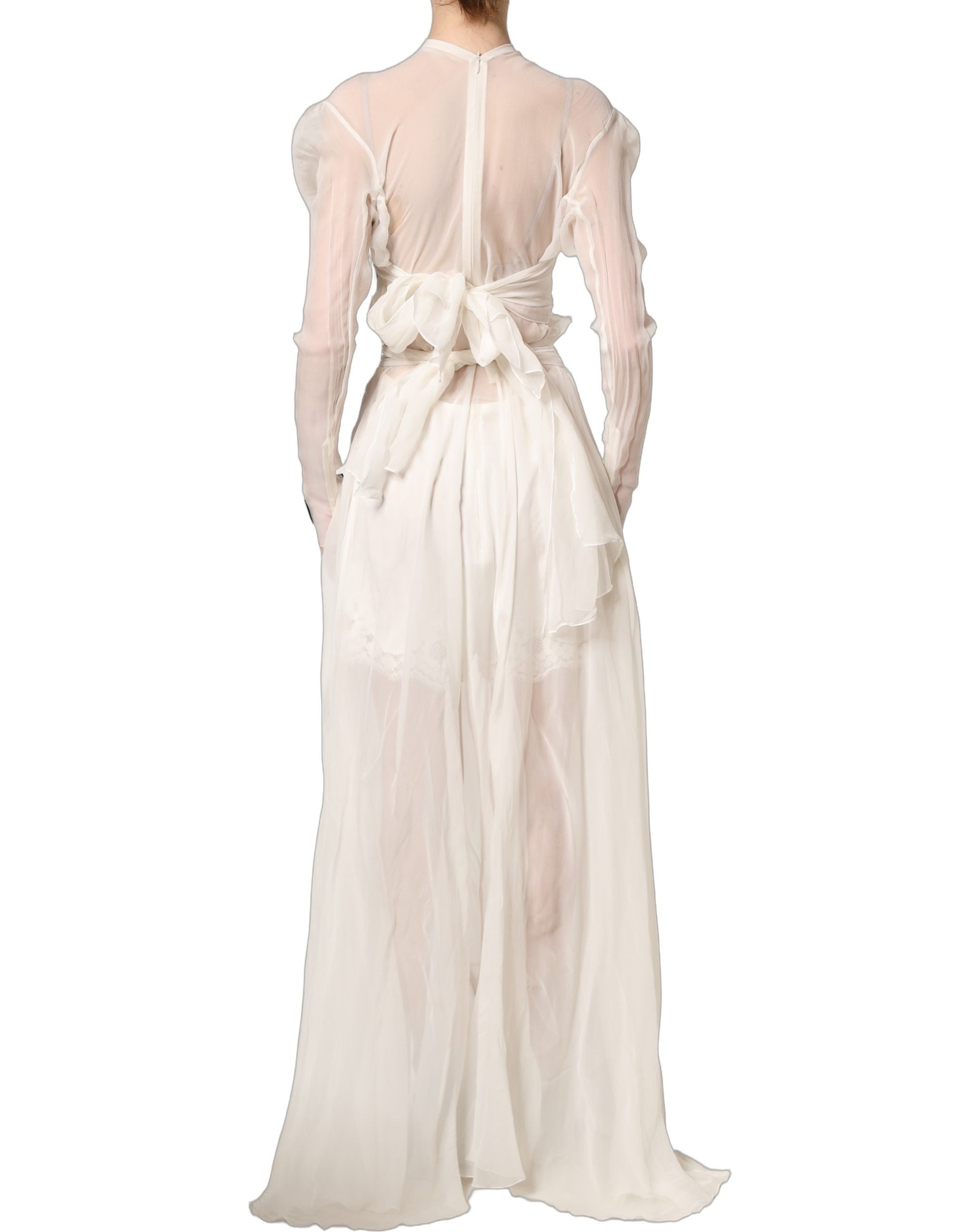Dolce & Gabbana White Silk Sheer Draped Long Gown Dress Dolce & Gabbana