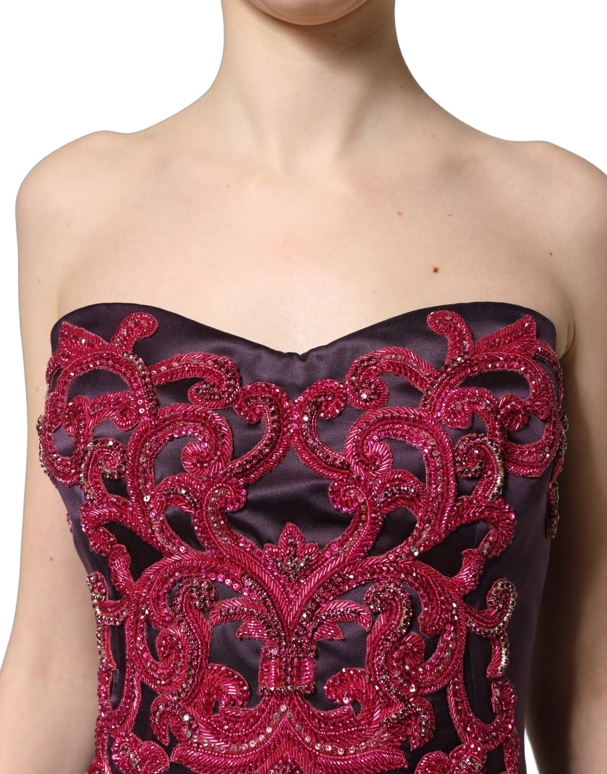 Dolce & Gabbana Purple Silk Crystal Strapless Floor Length Gown Dress Dolce & Gabbana
