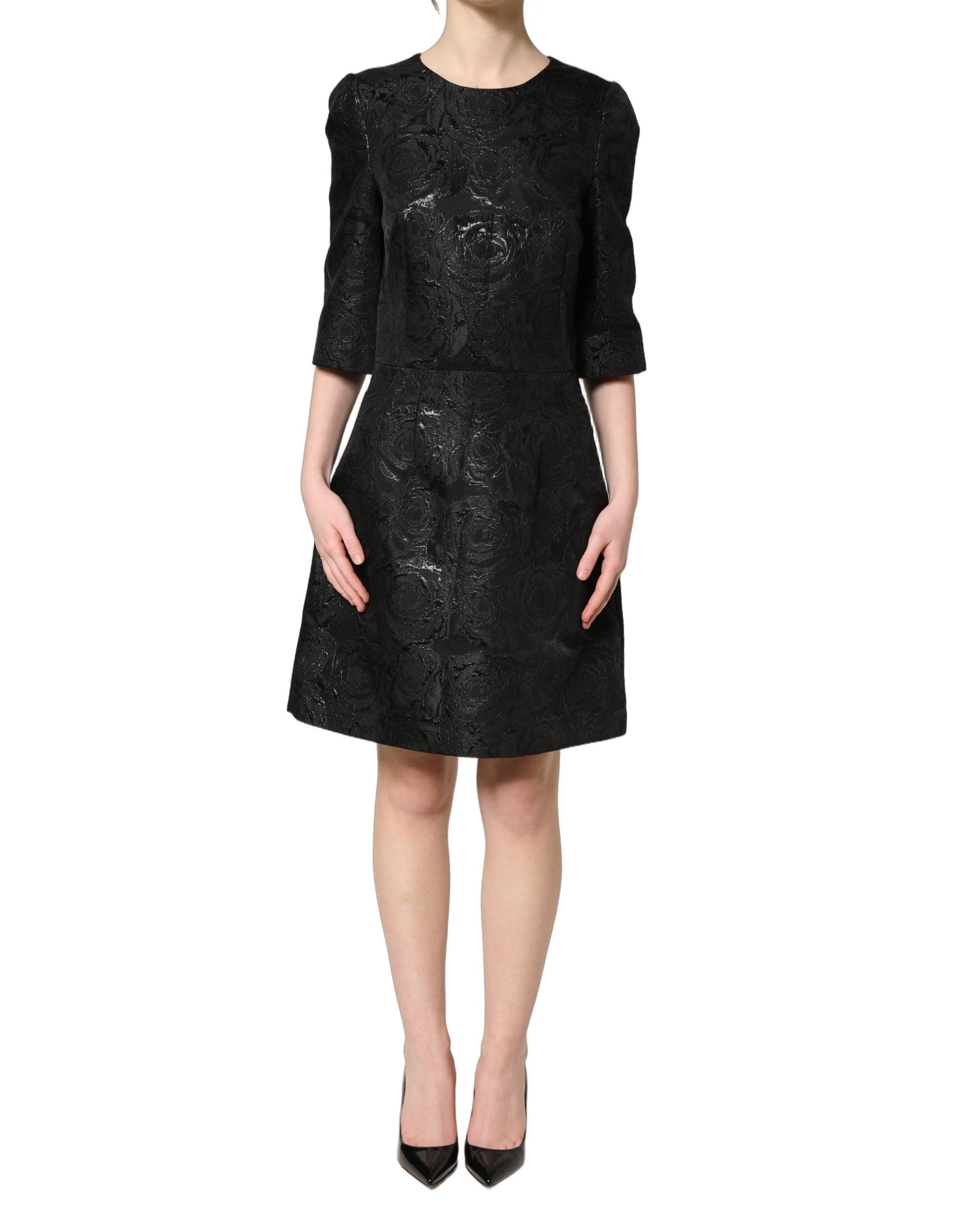 Dolce & Gabbana Black Floral Jacquard Flared A-line Dress Dolce & Gabbana