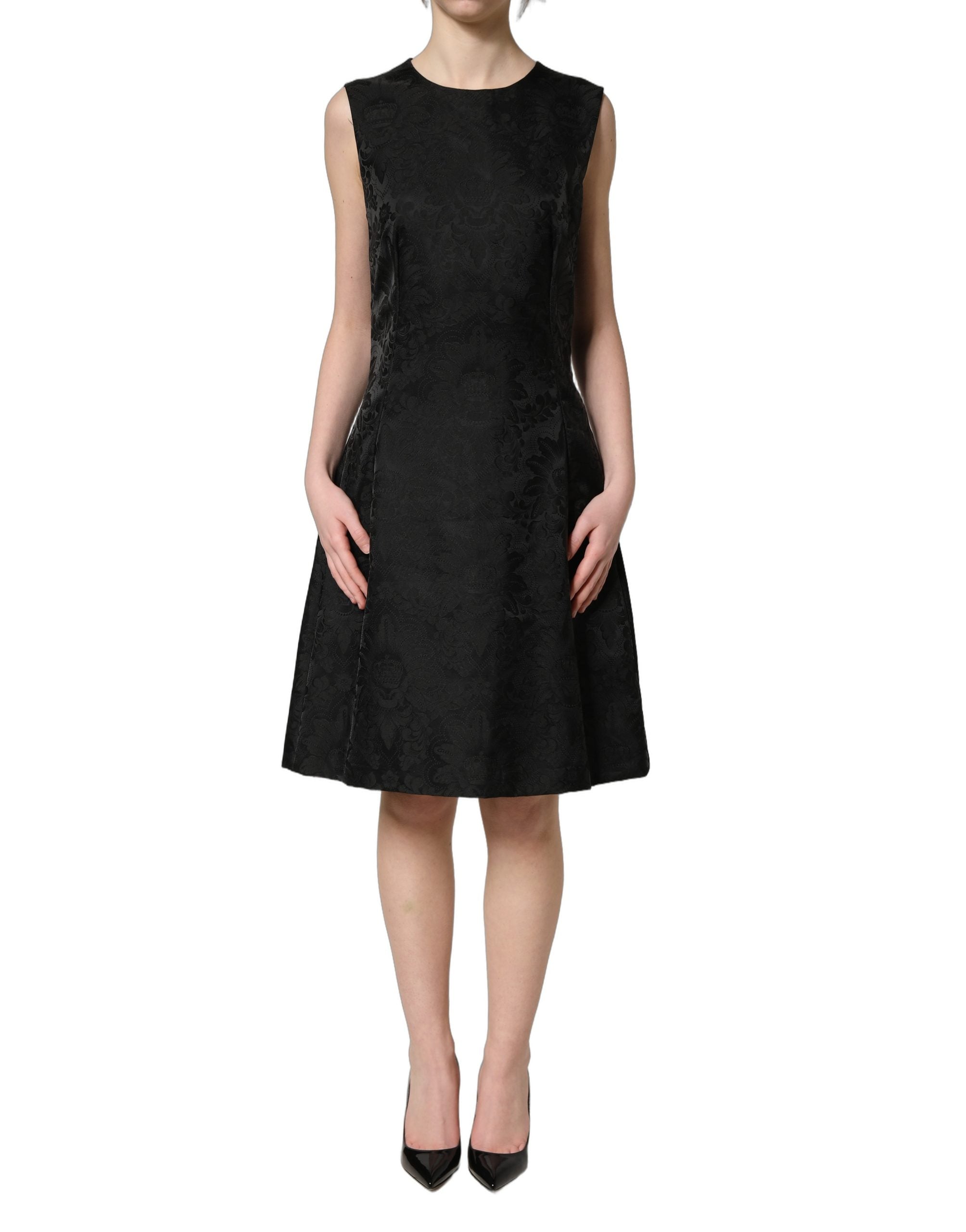 Dolce & Gabbana Black Floral Jacquard Sleeveless A-line Dress Dolce & Gabbana