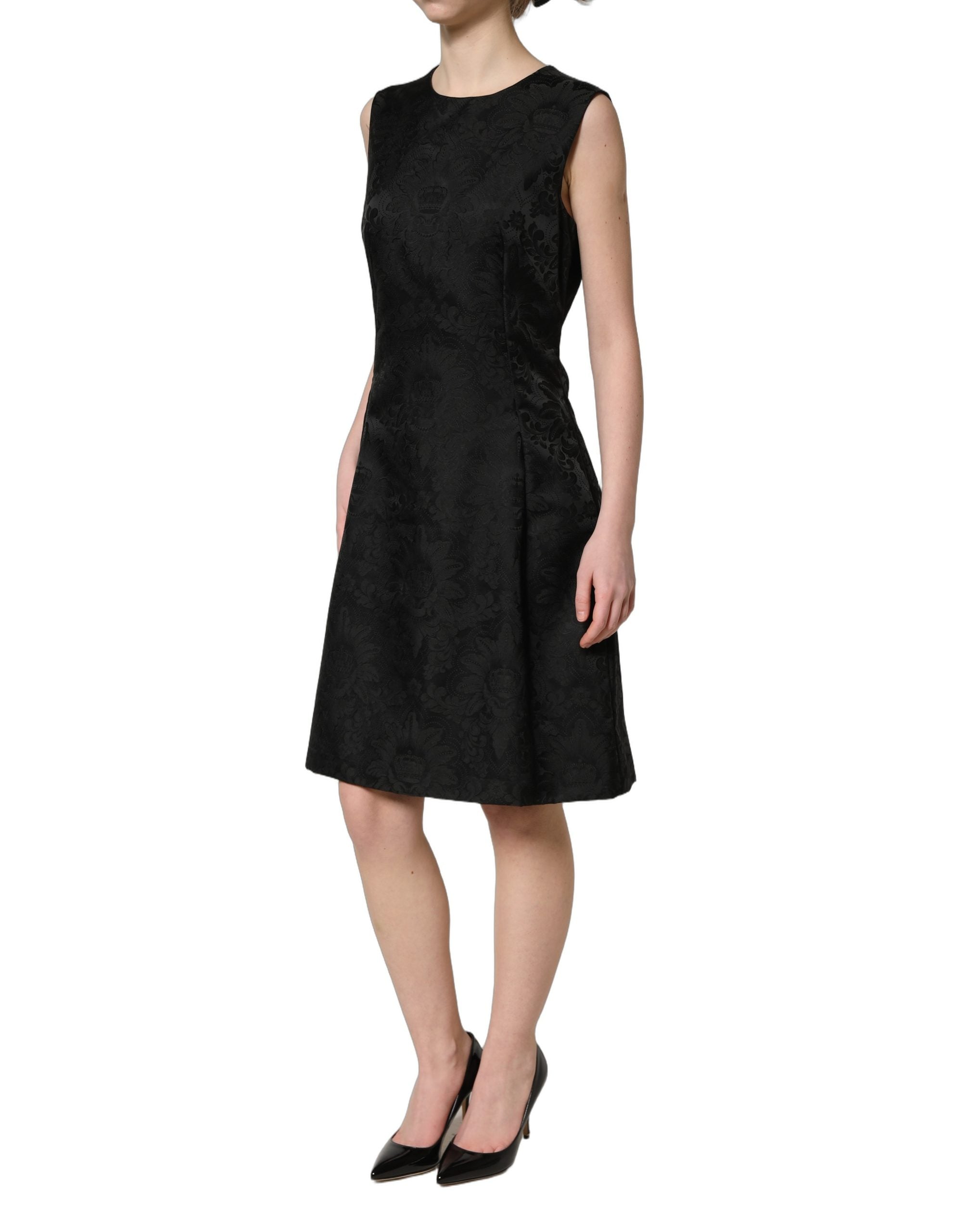 Dolce & Gabbana Black Floral Jacquard Sleeveless A-line Dress Dolce & Gabbana