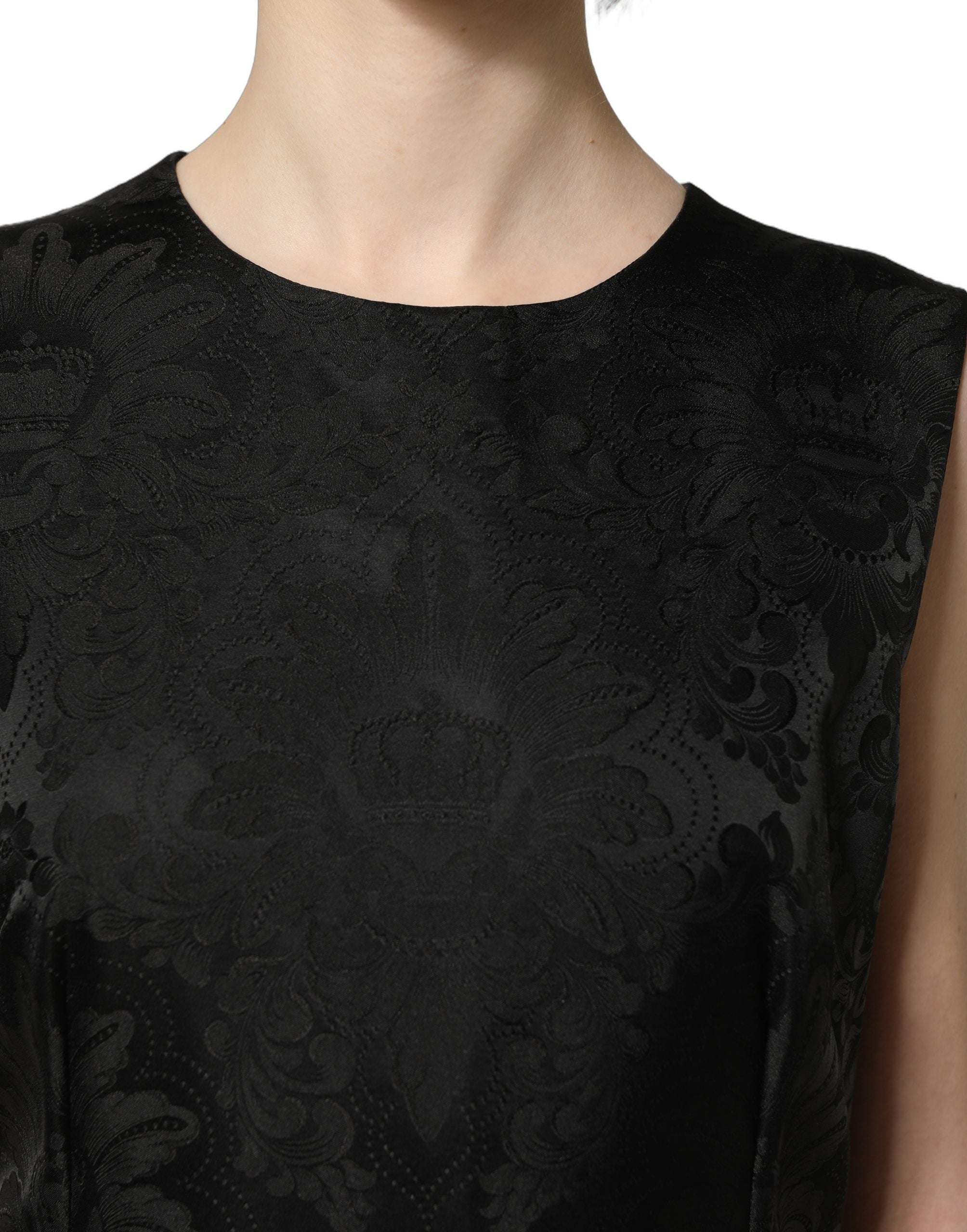 Dolce & Gabbana Black Floral Jacquard Sleeveless A-line Dress Dolce & Gabbana