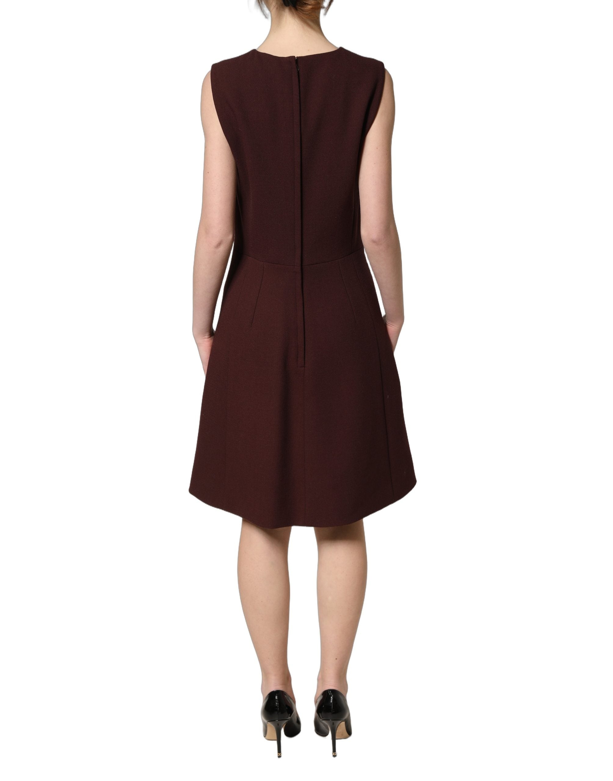 Dolce & Gabbana Maroon Lace Sleeveless Knee Length Dress Dolce & Gabbana