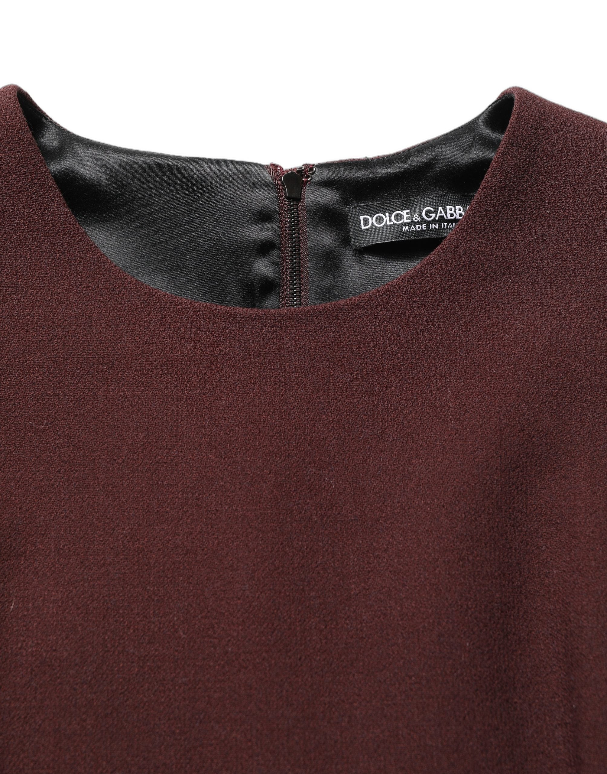 Dolce & Gabbana Maroon Lace Sleeveless Knee Length Dress Dolce & Gabbana