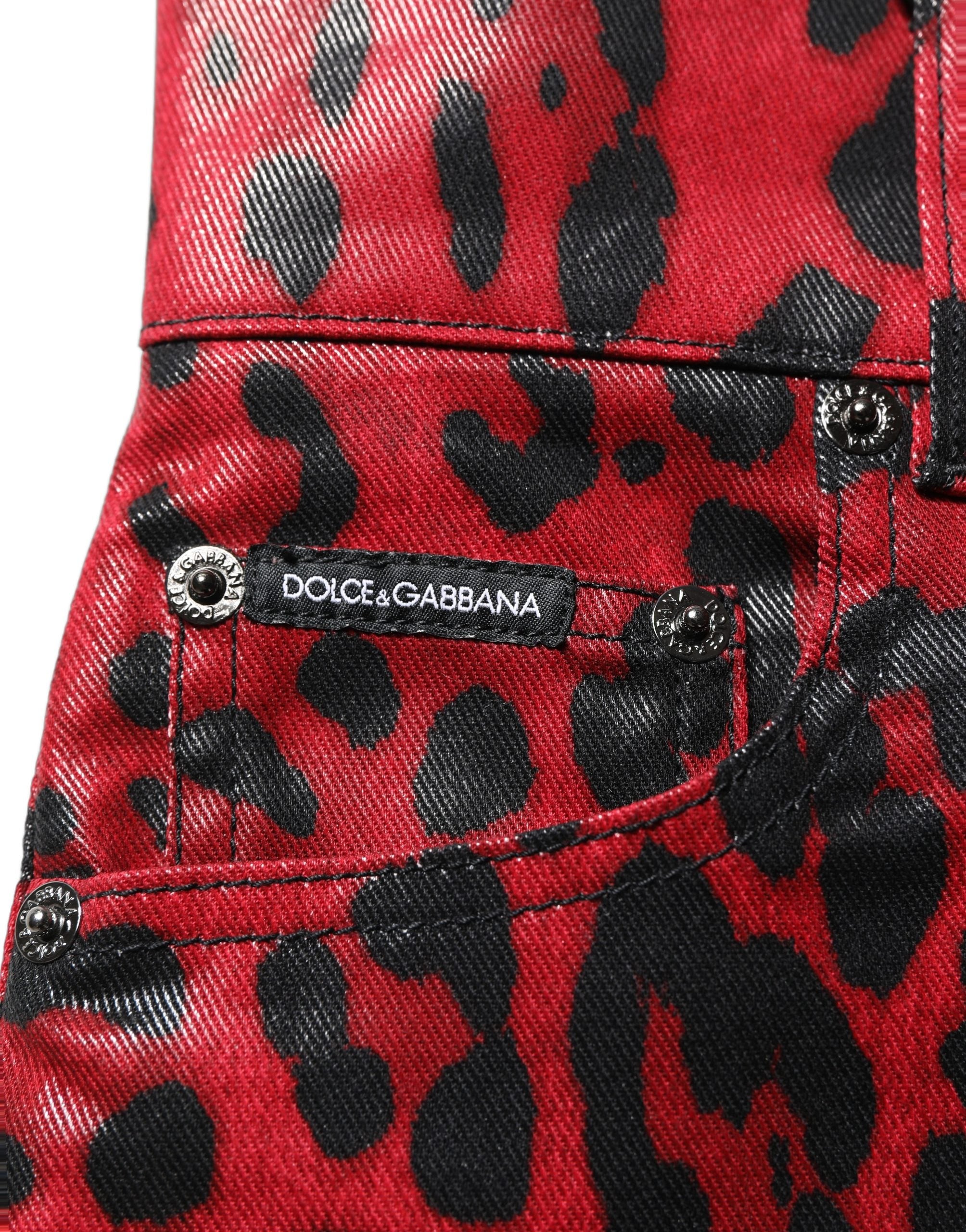 Dolce & Gabbana Red Leopard Skinny High Waist Denim Jeans Dolce & Gabbana