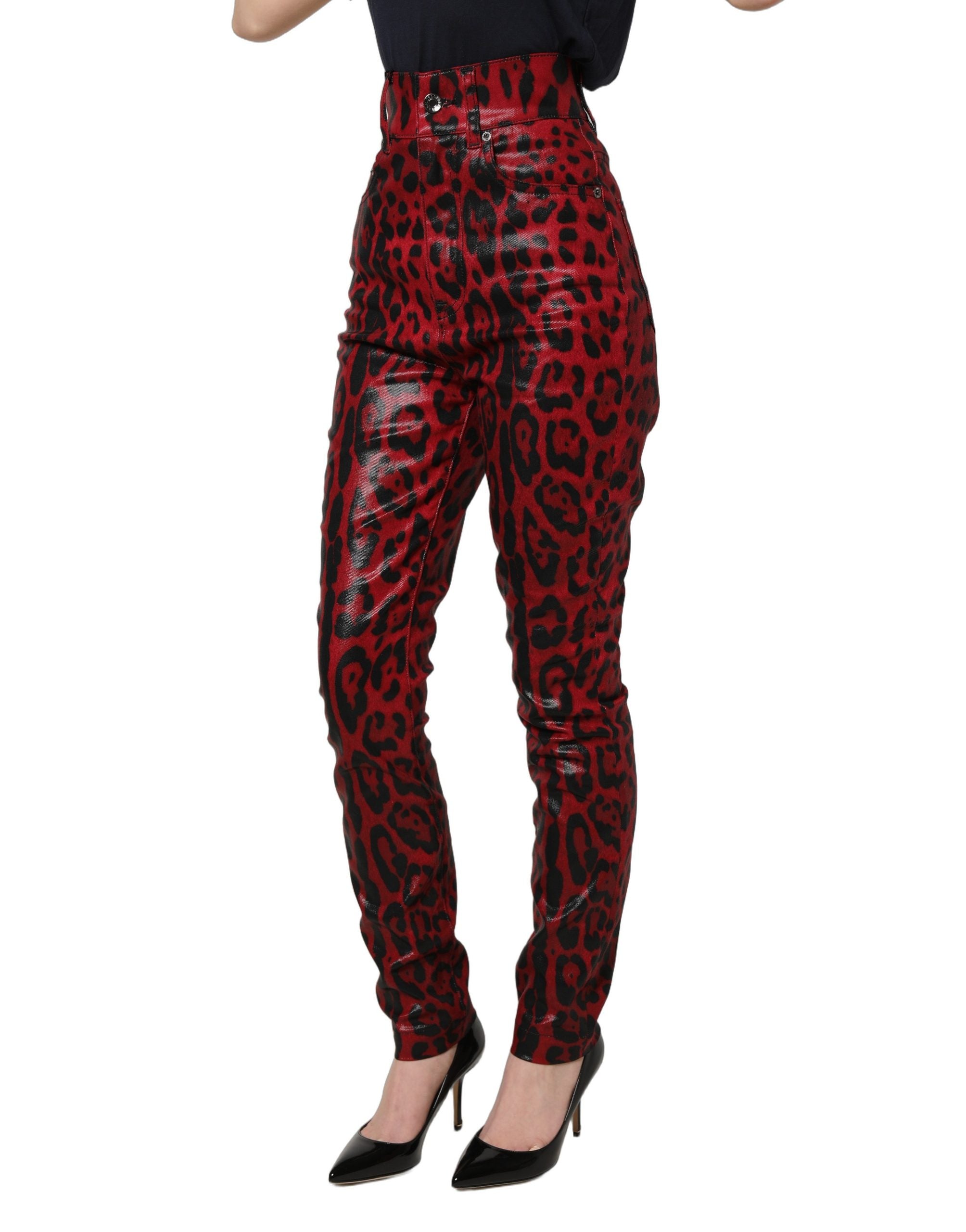 Dolce & Gabbana Red Leopard Skinny High Waist Denim Jeans Dolce & Gabbana