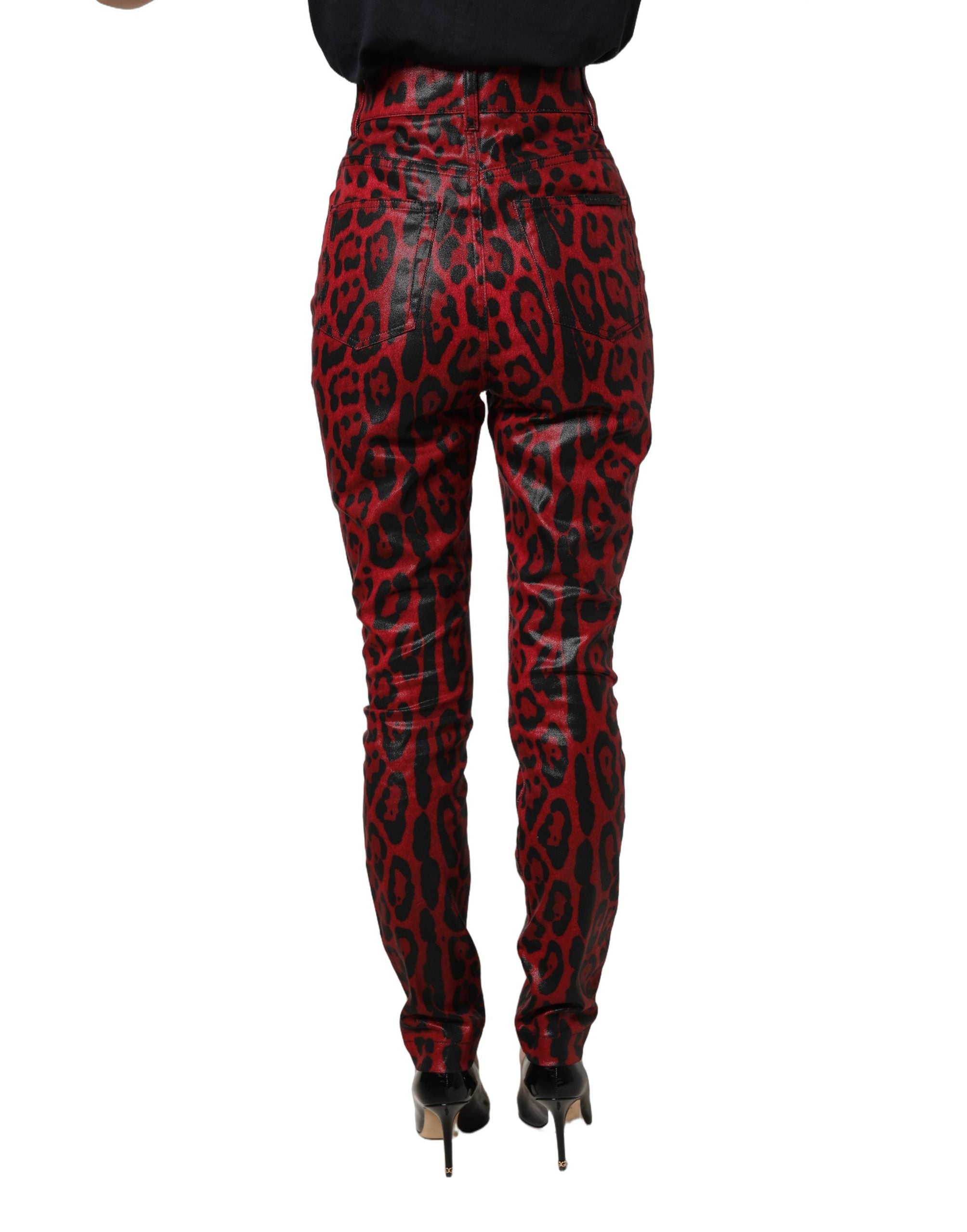 Dolce & Gabbana Red Leopard Skinny High Waist Denim Jeans Dolce & Gabbana