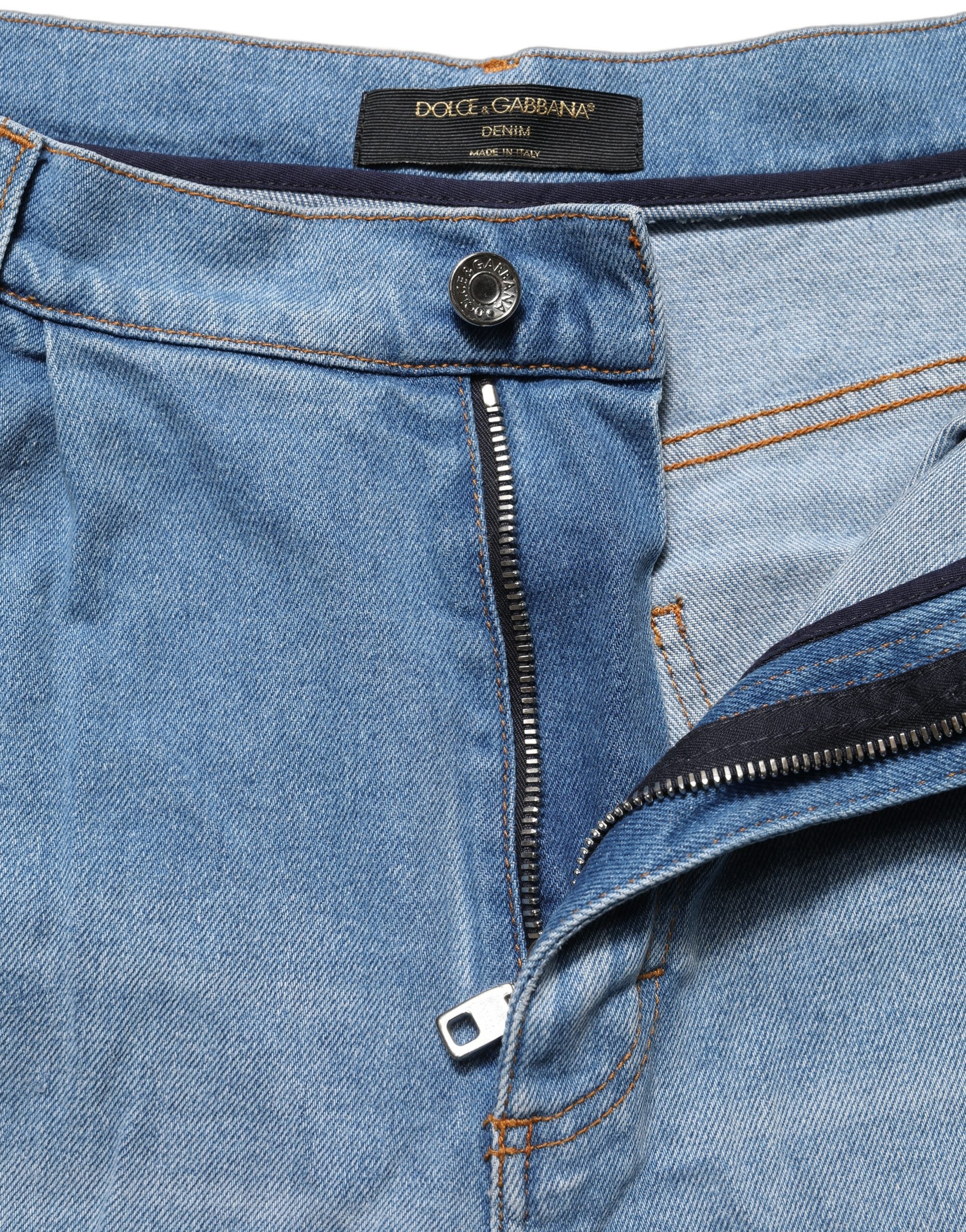Dolce & Gabbana Blue Distressed Pleated Cotton Denim Jeans Dolce & Gabbana