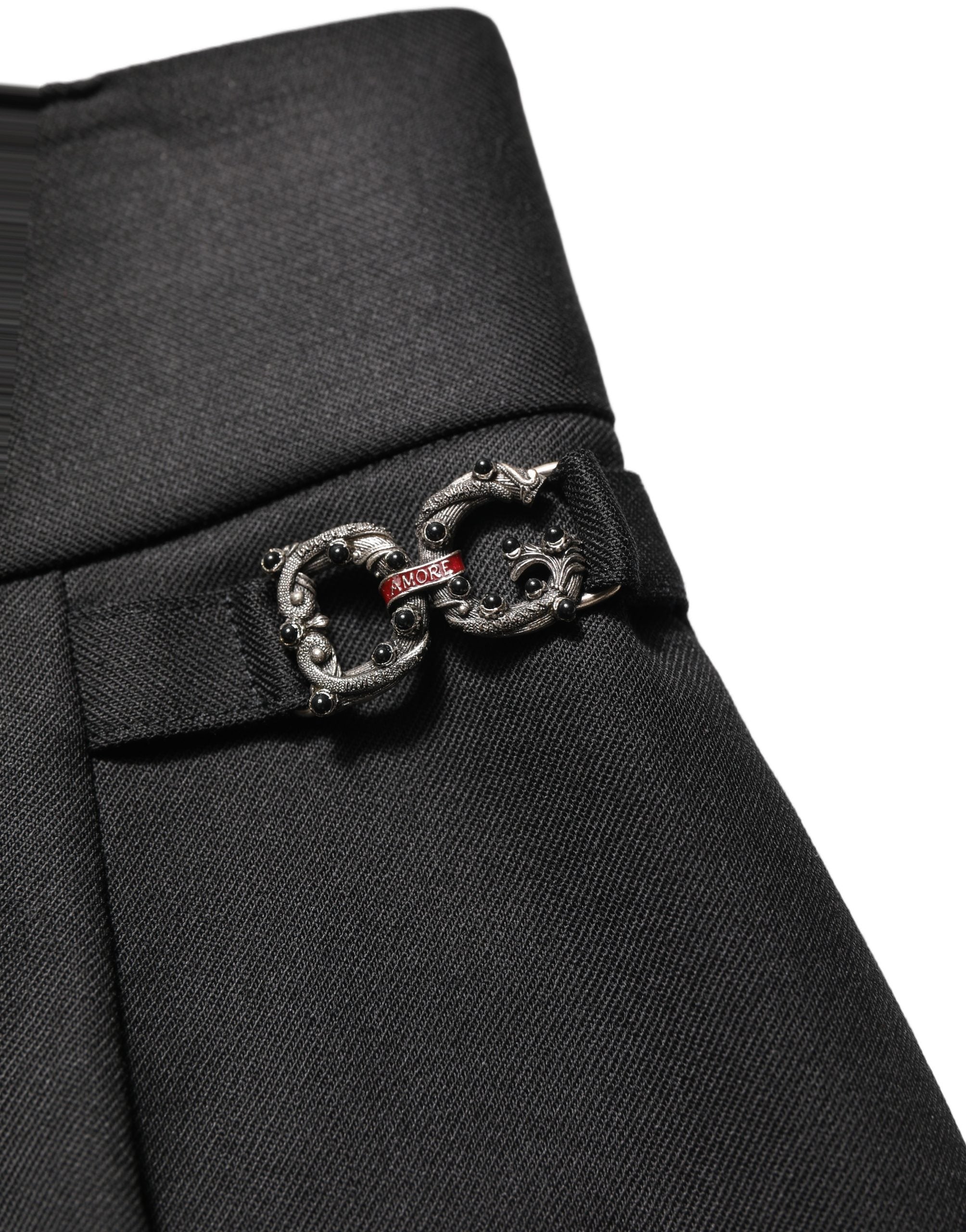 Dolce & Gabbana Black Wool High Waisted Logo Trouser Pants Dolce & Gabbana