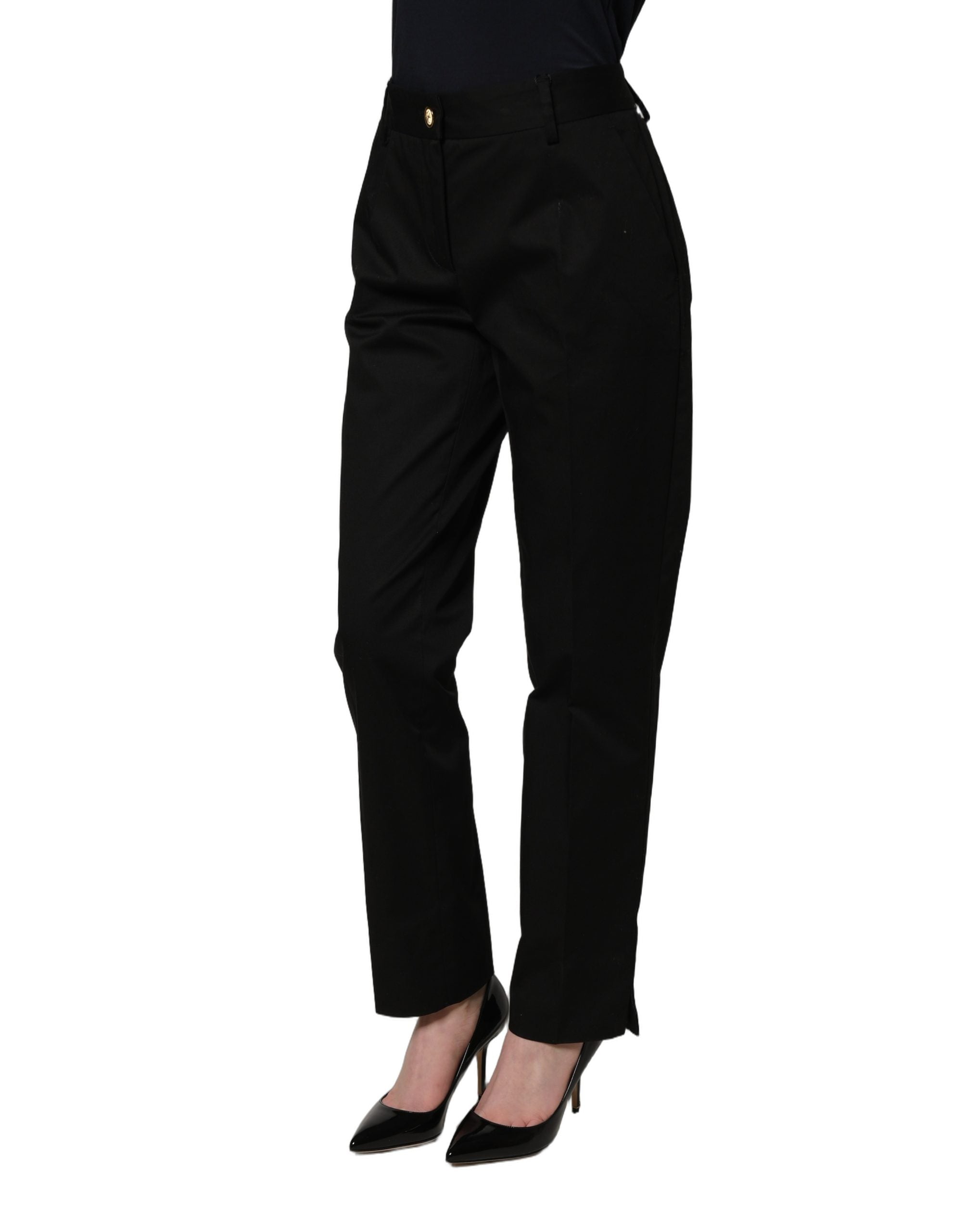 Dolce & Gabbana Black Tapered Leg Dress Cotton Trousers Pants Dolce & Gabbana