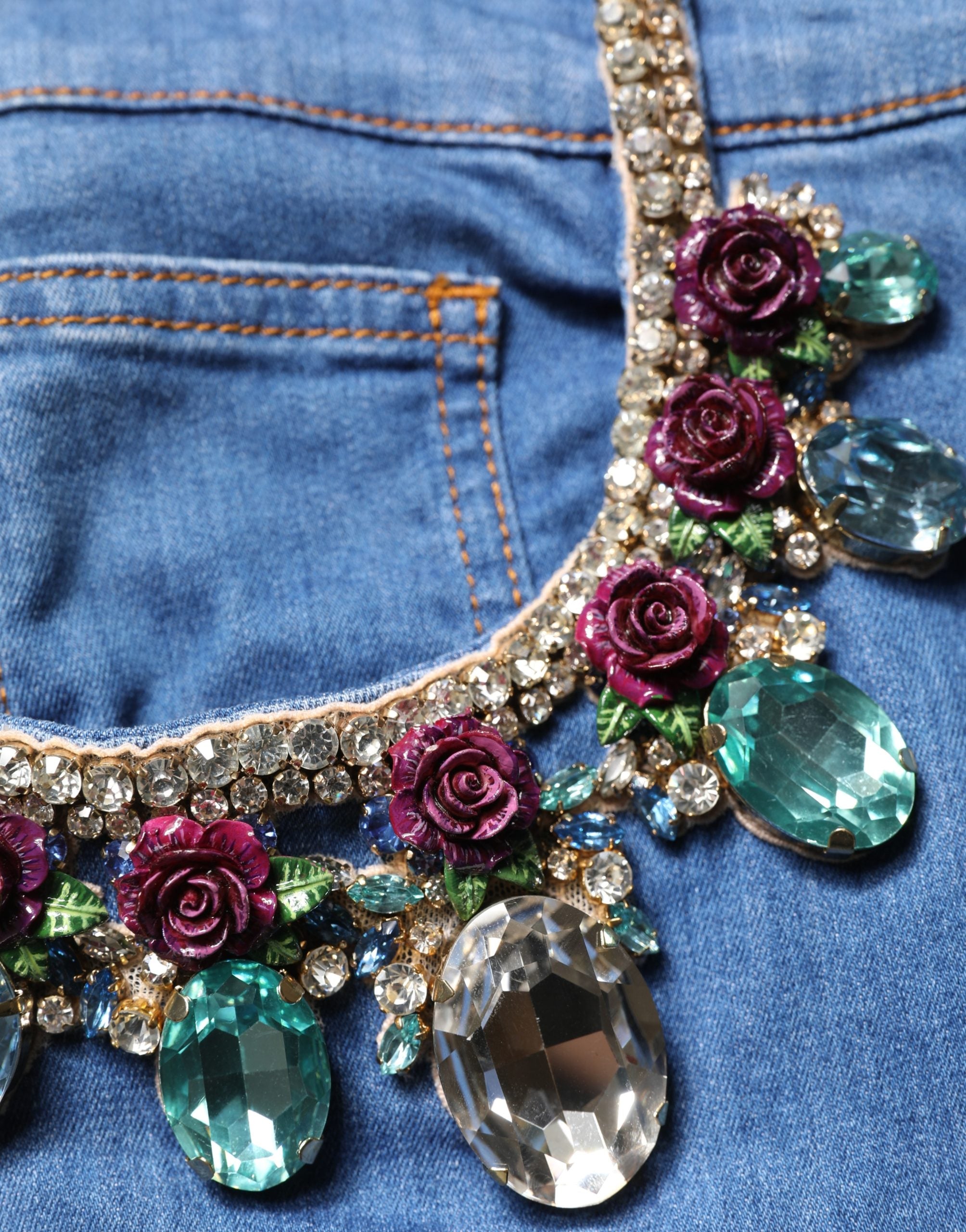 Dolce & Gabbana Blue Cotton Embellished BermudaDenim Shorts Dolce & Gabbana