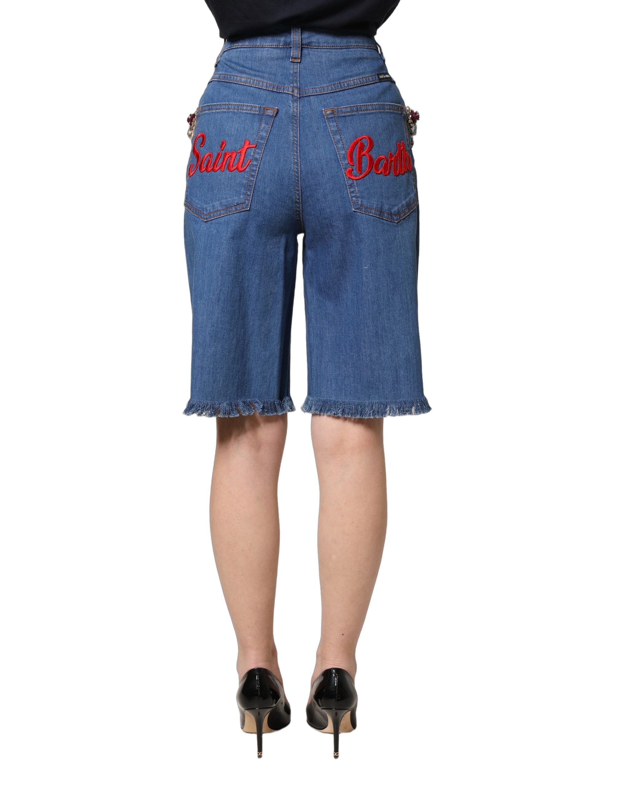 Dolce & Gabbana Blue Cotton Embellished BermudaDenim Shorts Dolce & Gabbana