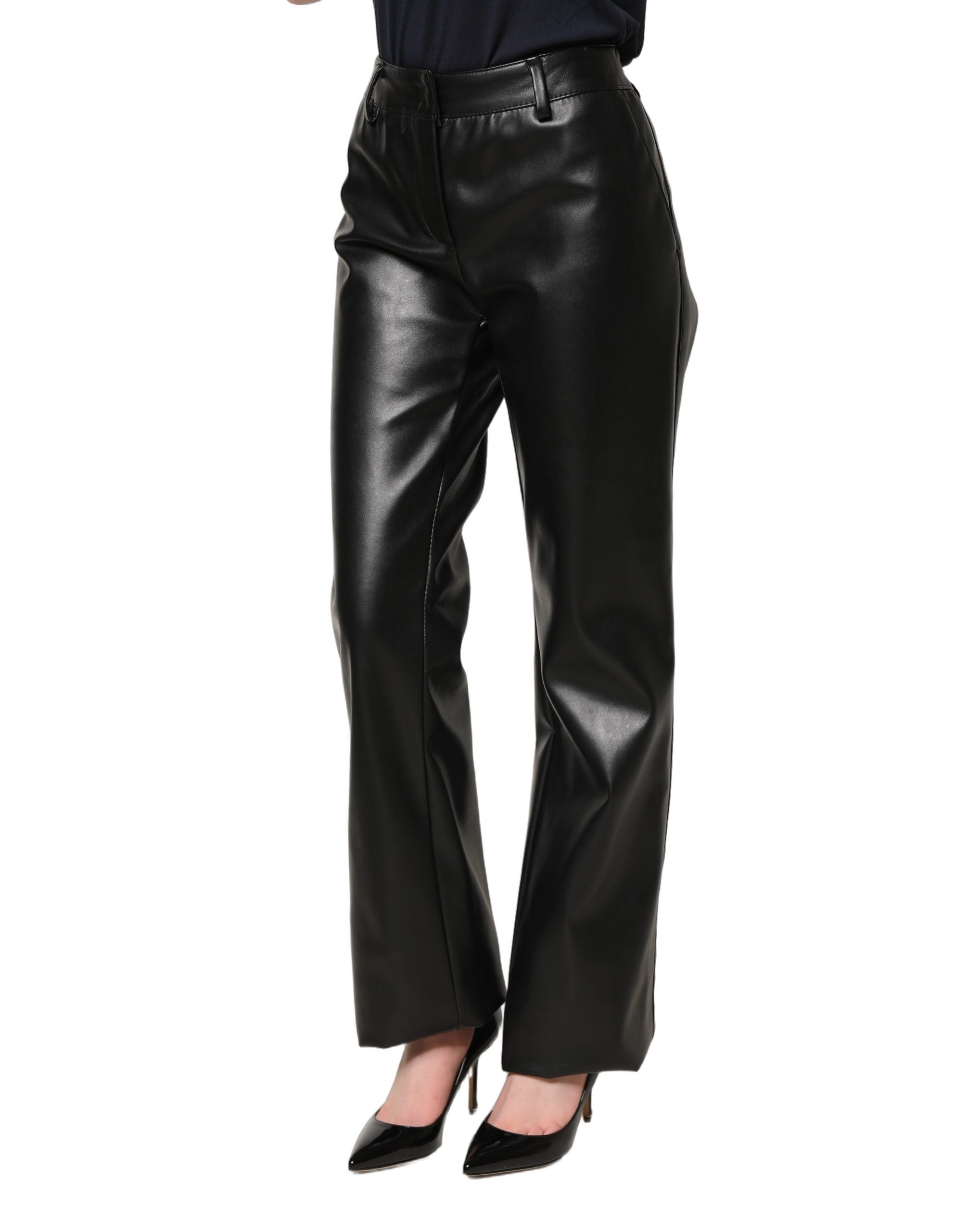 Dolce & Gabbana Black PU Leather High Waisted Trouser Pants Dolce & Gabbana