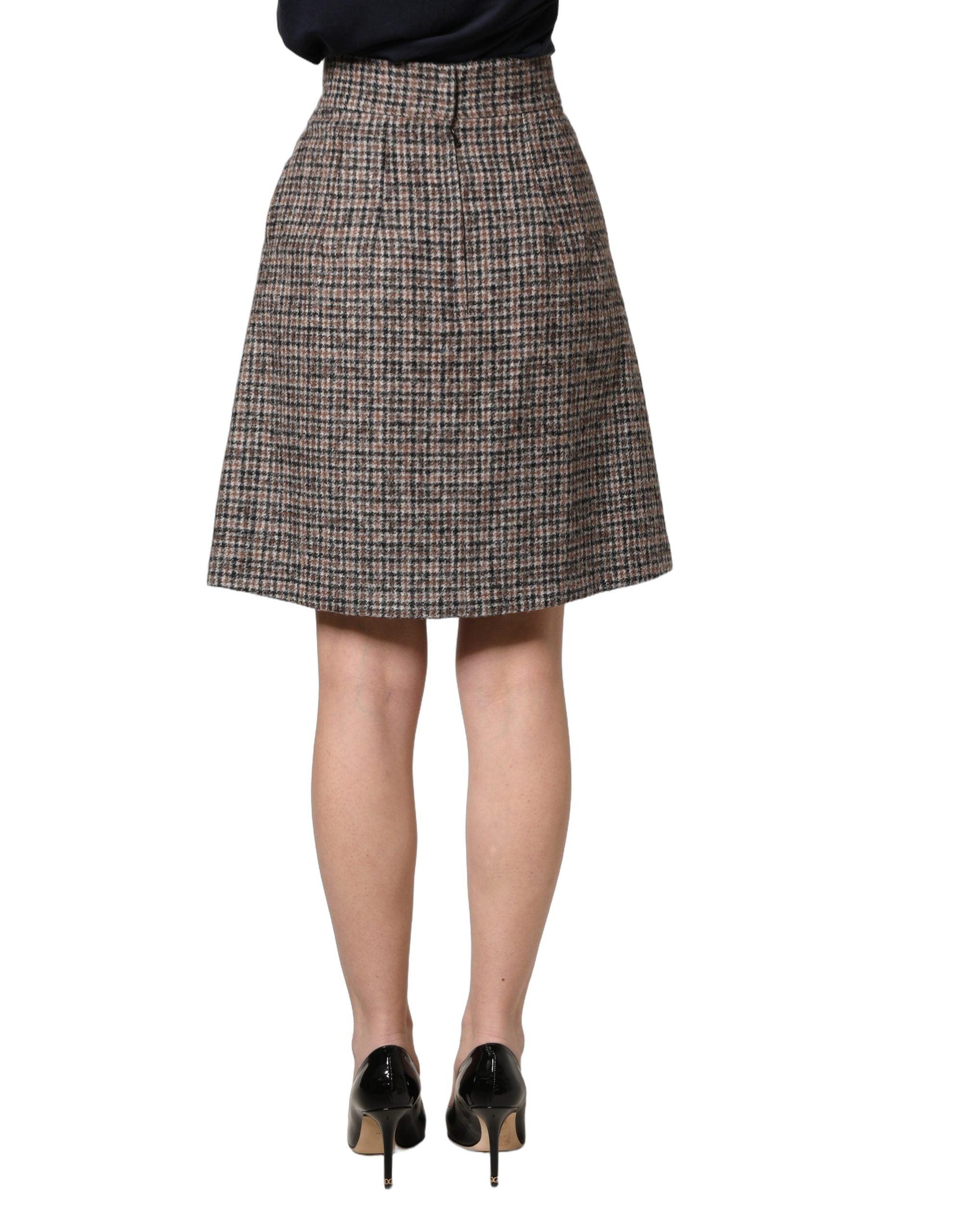 Dolce & Gabbana Brown Tweed Kick Pleat High Waist Mini Skirt Dolce & Gabbana