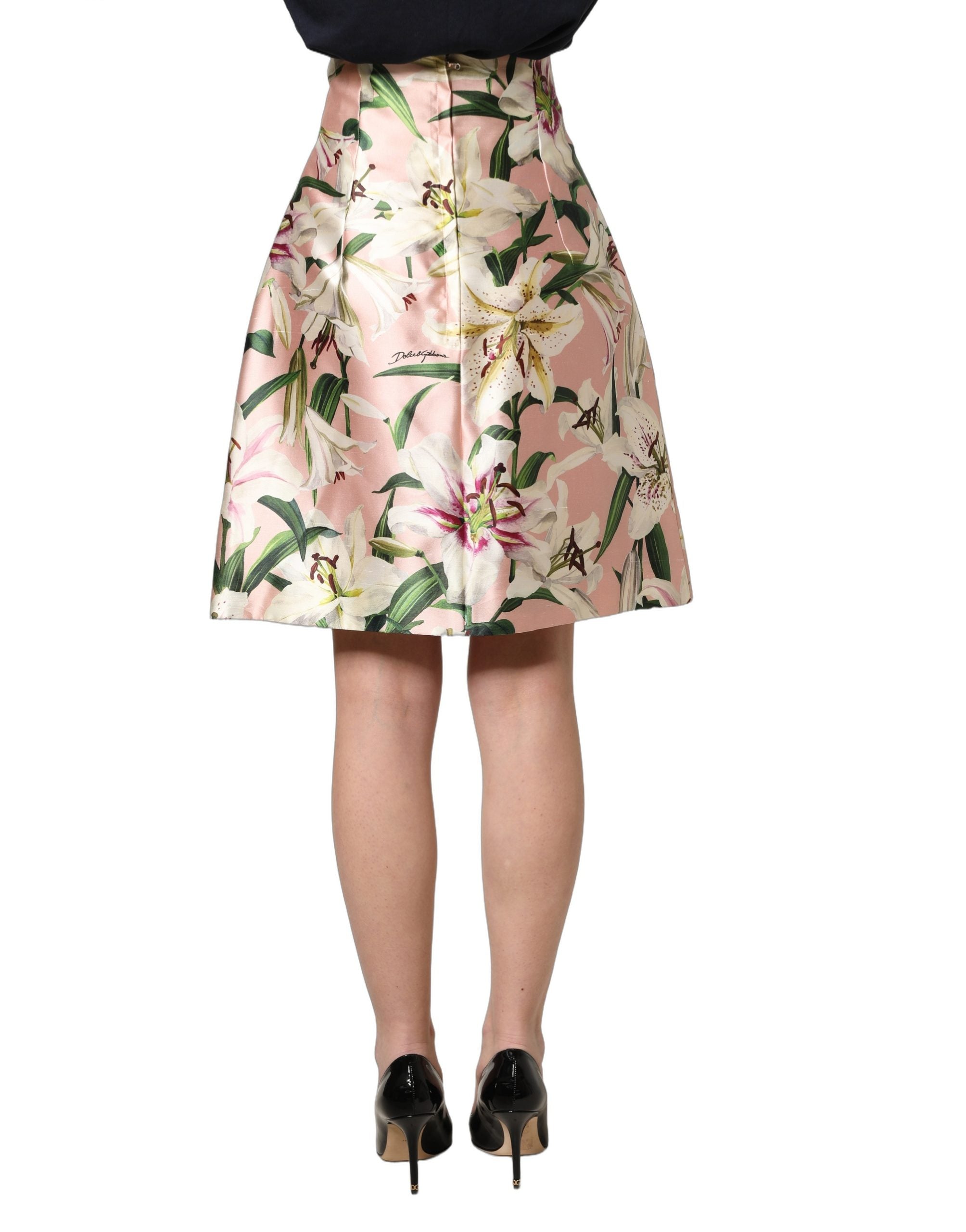 Dolce & Gabbana Pink Lilium High Waist Knee Length Skirt Dolce & Gabbana